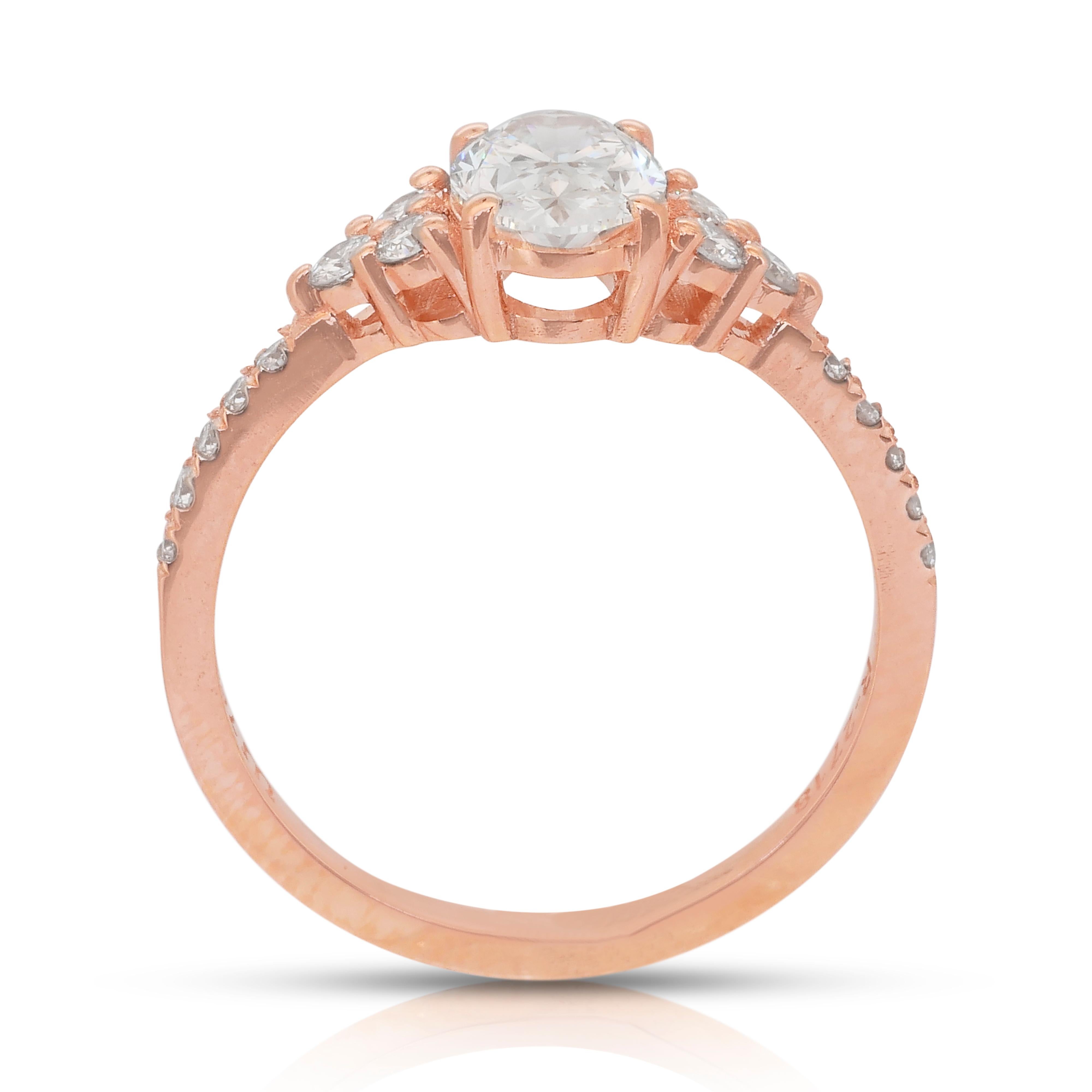 Elegante anillo con pavé de diamantes de 1,37 ct en oro rosa de 18k - Certificado IGI en venta 4