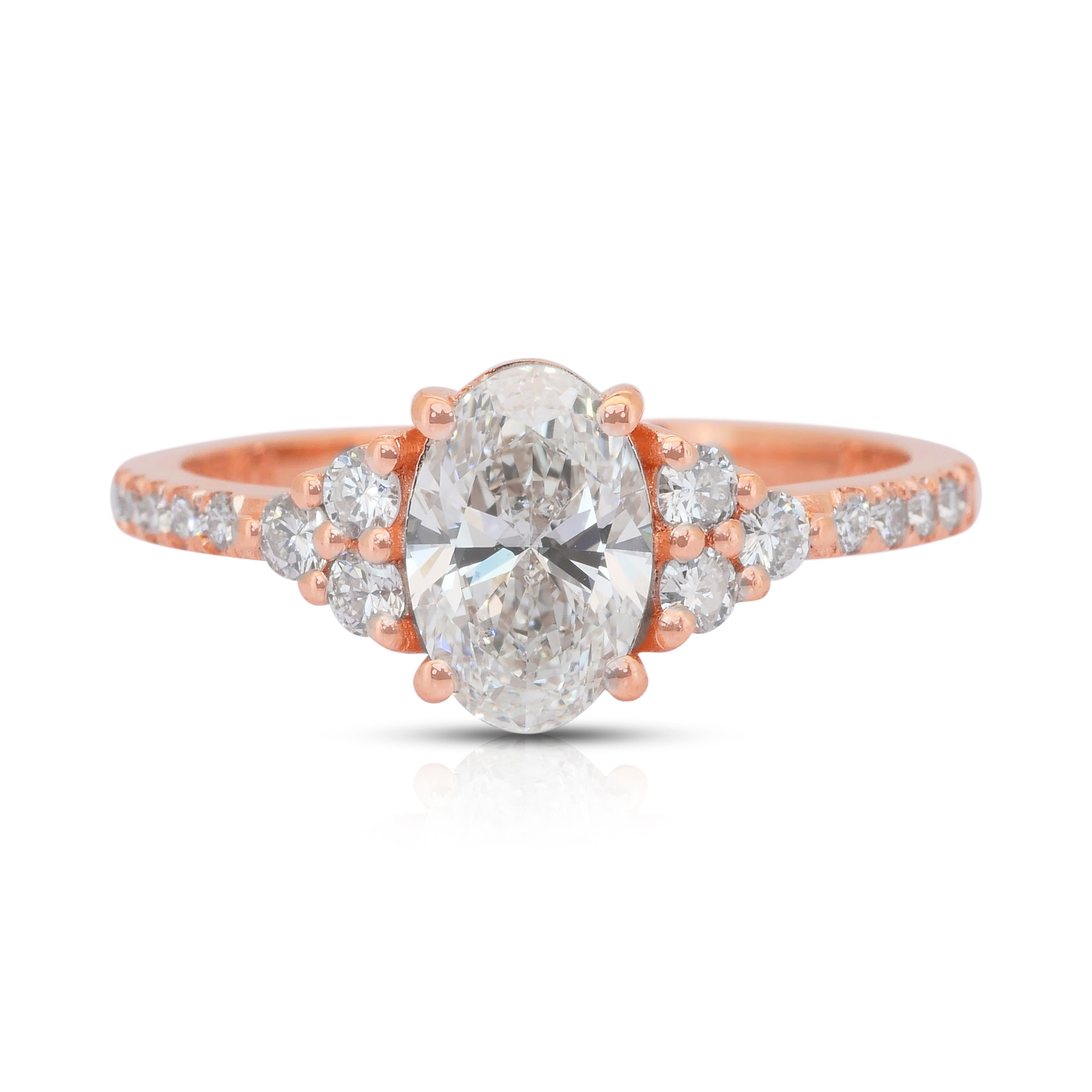 Elegant 1.37ct Diamonds Pave Ring in 18k Rose Gold - IGI Certified