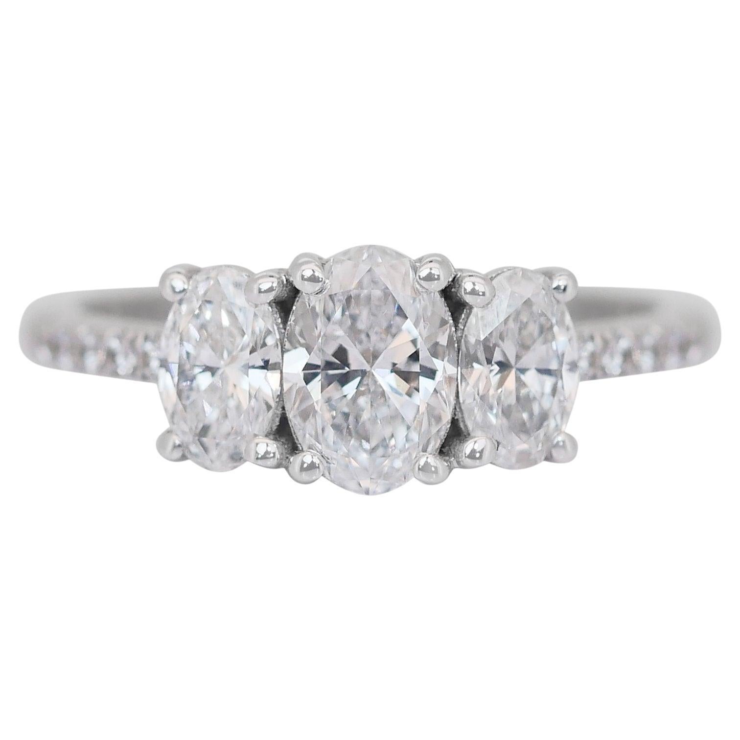 Elegant 1.38ct Diamonds 3-Stone Ring in 18k White Gold - GIA Certified