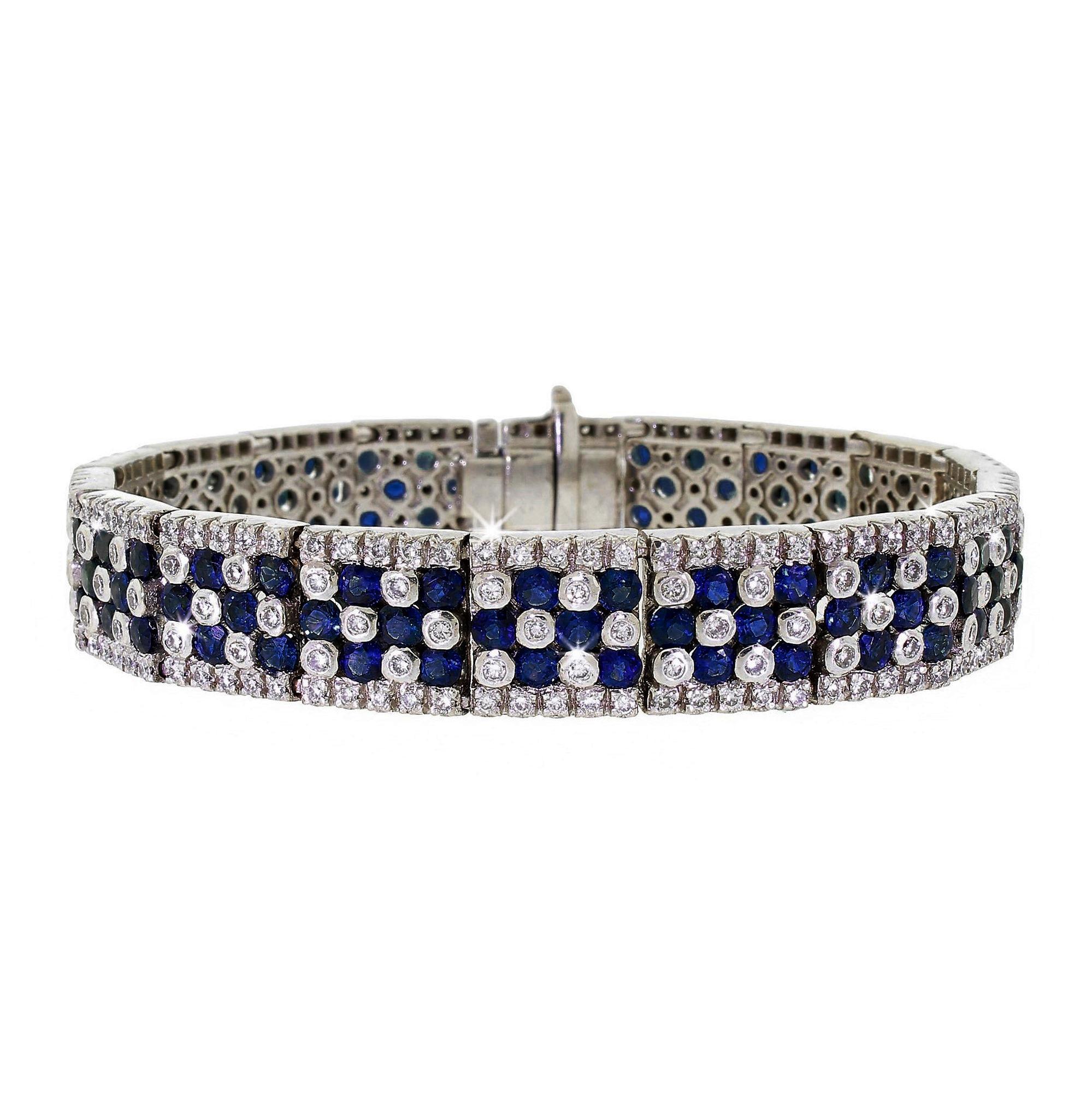 Round Cut Elegant 14 Karat Gold Diamond Sapphire Bracelet 13.68 Carat Heavy 60 Grams For Sale
