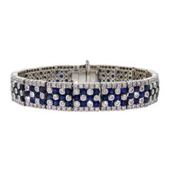 Retro Elegant 14 Karat Gold Diamond Sapphire Bracelet 13.68 Carat Heavy 60 Grams