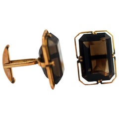smoky golden emerald Elegant 14 Karat Gold Emerald Cut Beautiful Smoky Quartz Cufflinks Vintage