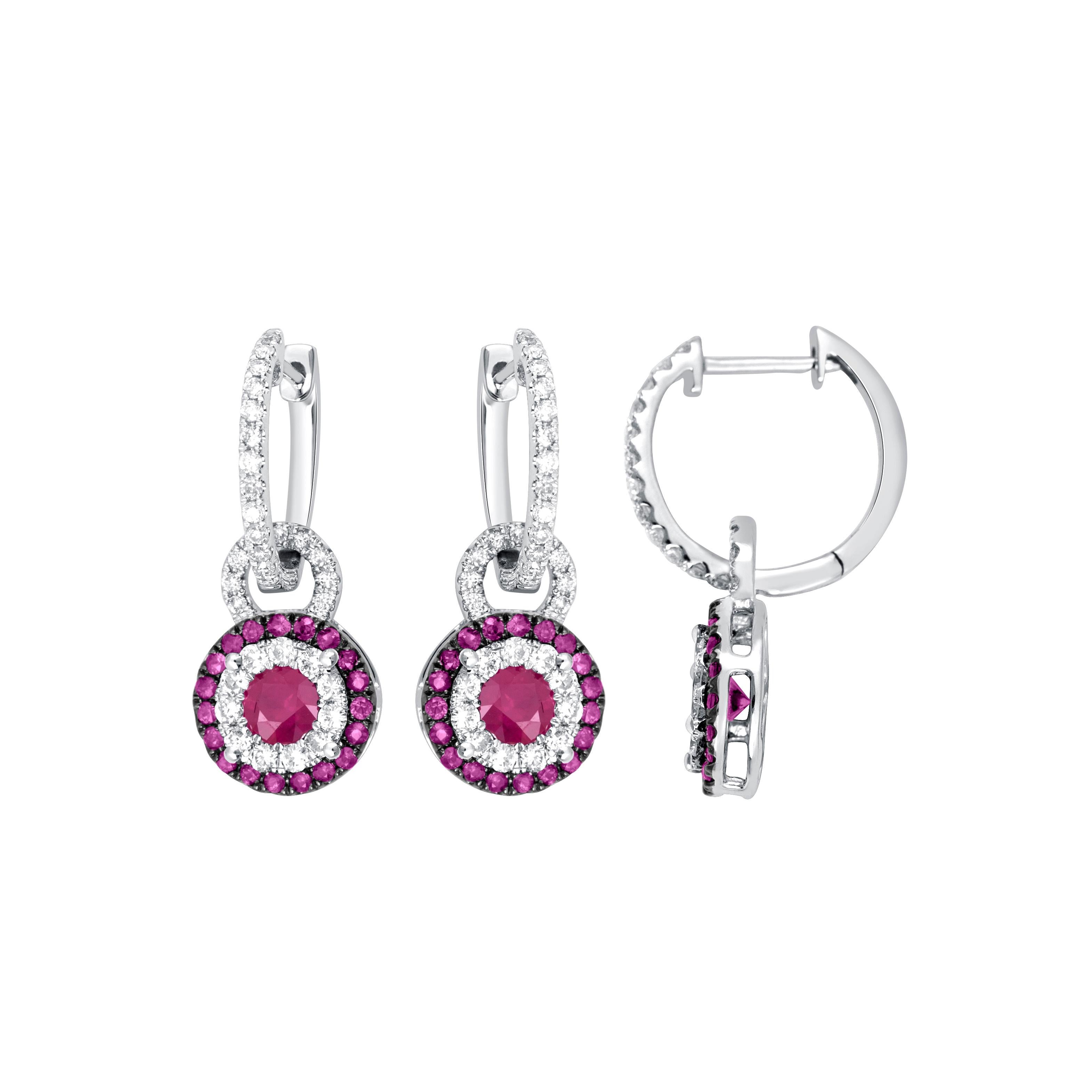 Elegant 14 Karat White Gold, Ruby and Diamond Earring In New Condition For Sale In Hong Kong, HK