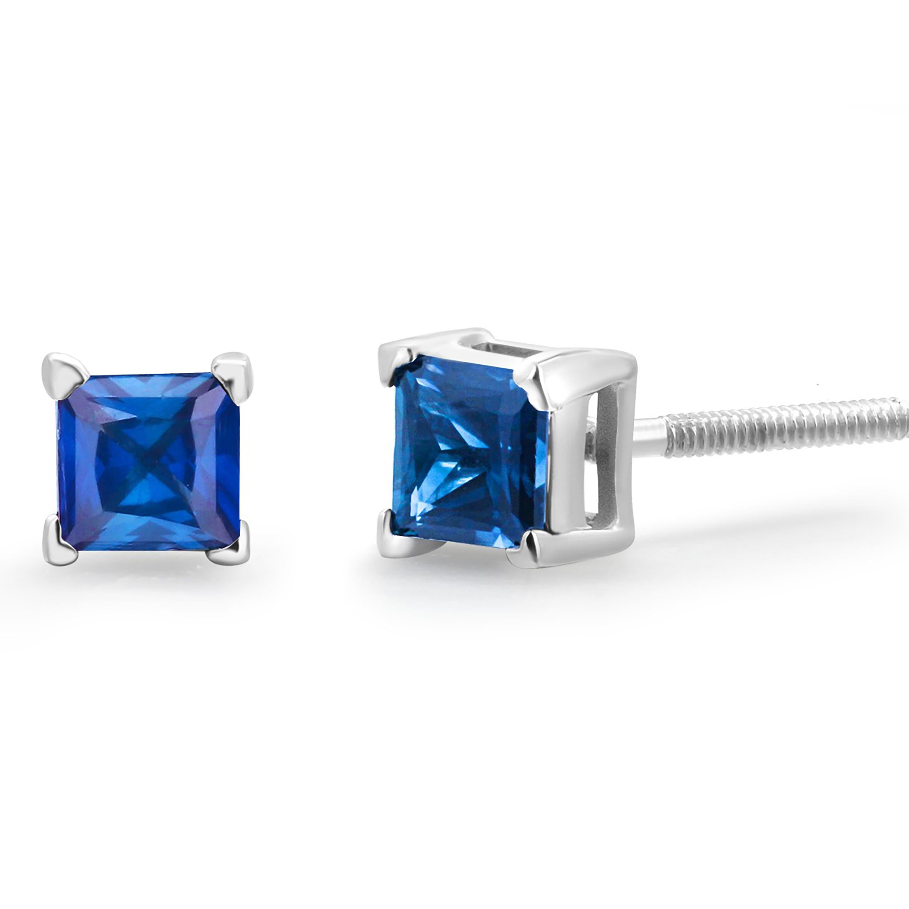 Elegant 14 Karat White Gold Square Sapphire Stud Earrings 0.85 Carats Screw Back In New Condition For Sale In New York, NY