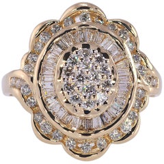 Elegant 14 Karat Yellow Gold Round and Baguette Fashion Ring, 1.0 Carat 7.7 Gms Elegant 14 Karat Yellow Gold Round and Baguette Fashion Ring, 1.0 Carat 7.7 Gms