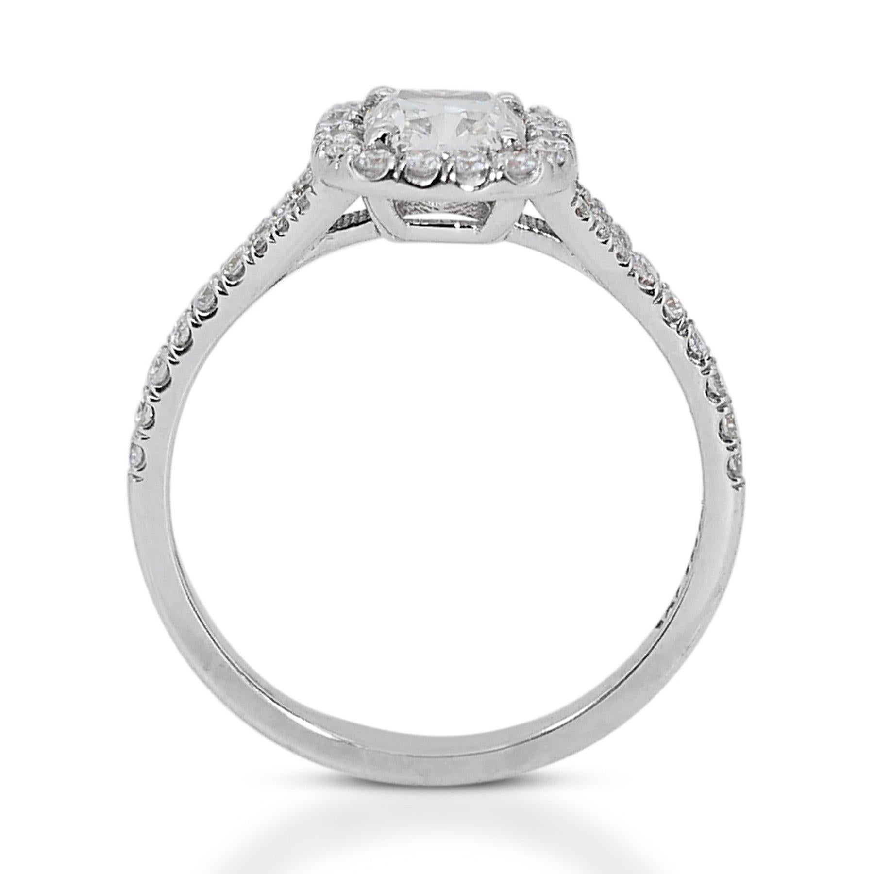 Cushion Cut Elegant 1.40ct Cushion-Cut Diamond Halo Ring in 18k White Gold - GIA Certified For Sale