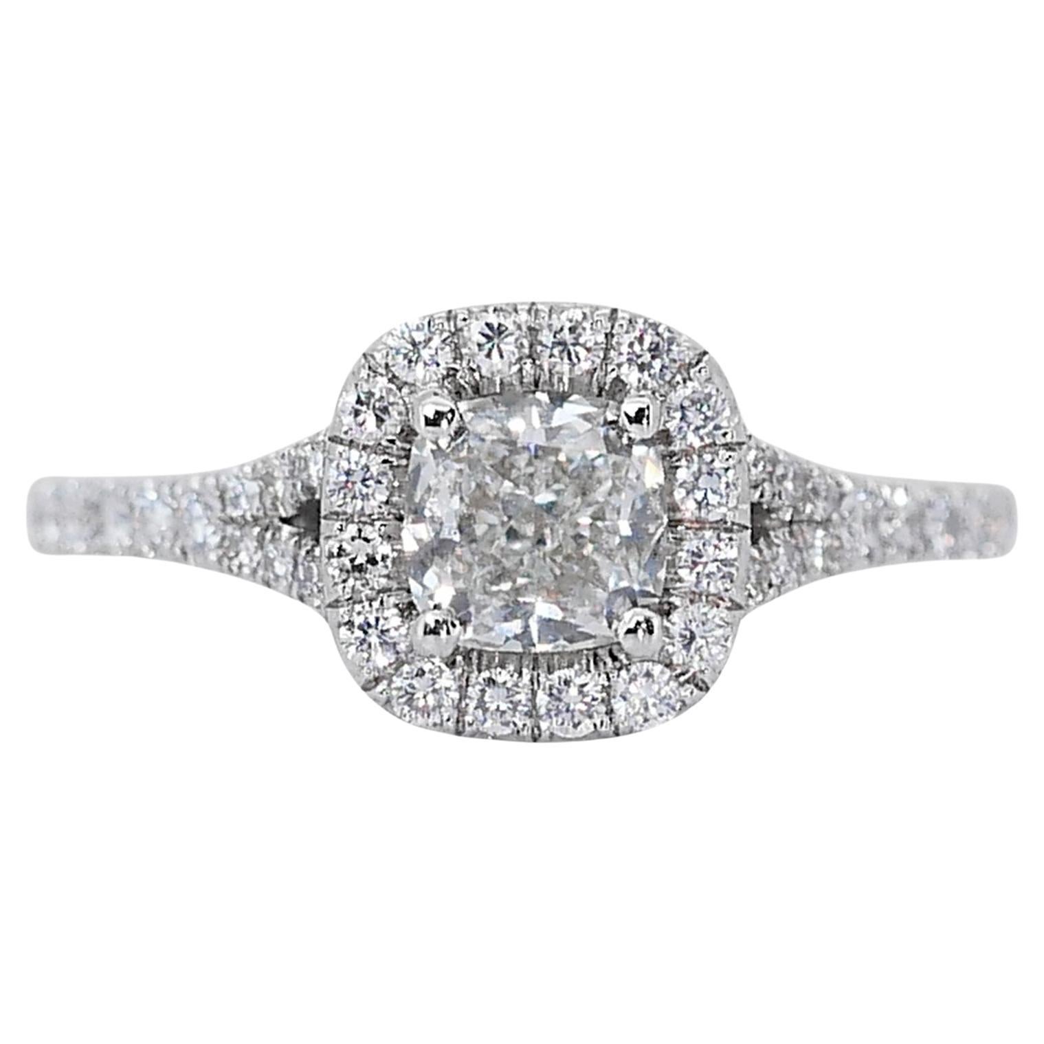 Elegant 1.40ct Cushion-Cut Diamond Halo Ring in 18k White Gold - GIA Certified For Sale