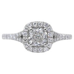 Elegant 1.40ct Cushion-Cut Diamond Halo Ring en or blanc 18k - certifié GIA