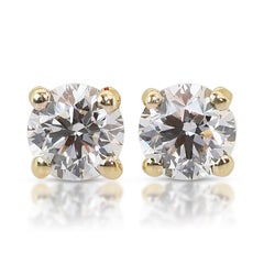 Elegant 1.40ct Diamonds Stud Earrings in 18k Yellow Gold - GIA Certified
