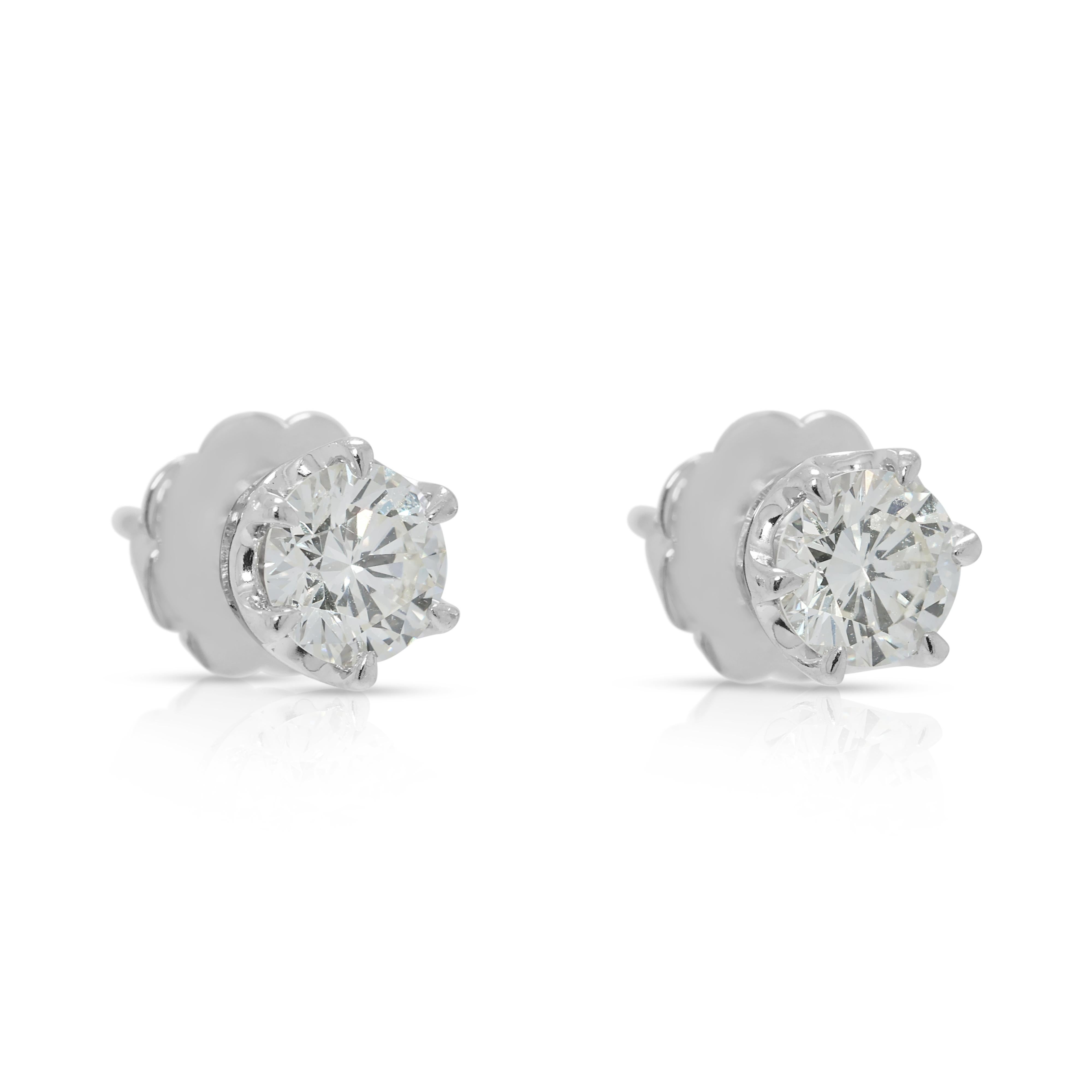 Taglio rotondo Elegance Orecchini con diamanti naturali da 1,40 carati in oro bianco 18 carati in vendita