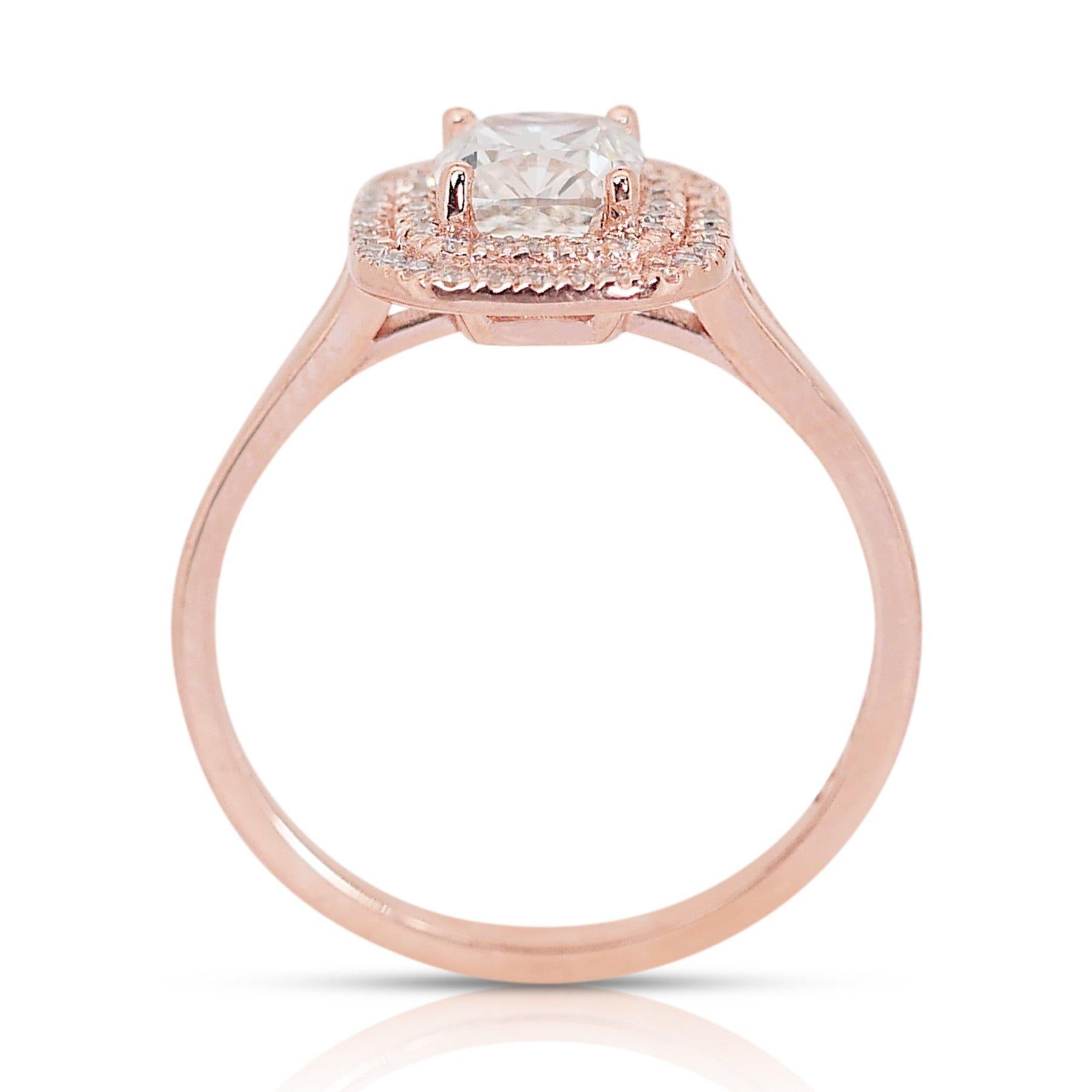 Elegant 1.41ct Diamonds Double Halo Ring in 18k Rose Gold - GIA Certified For Sale 3