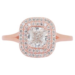 Elegant 1.41ct Diamonds Double Halo Ring in 18k Rose Gold - GIA Certified