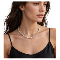 ELEGANT, 14.50 Cts Natural Diamond Tennis Necklace 14K White 20''