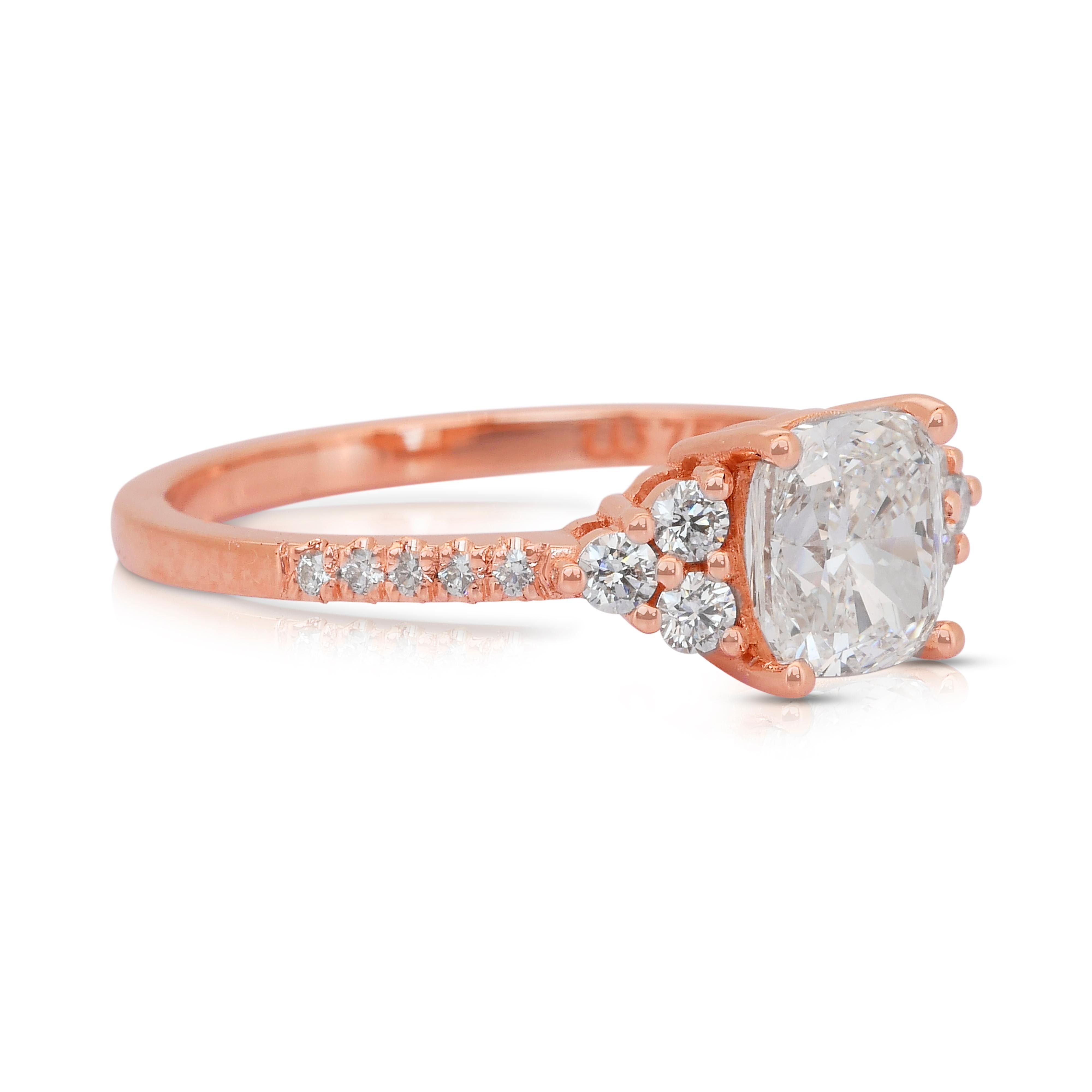 Elegante anillo con pavé de diamantes de 1,45 ct en oro rosa de 18k - Certificado IGI Corte cojín en venta