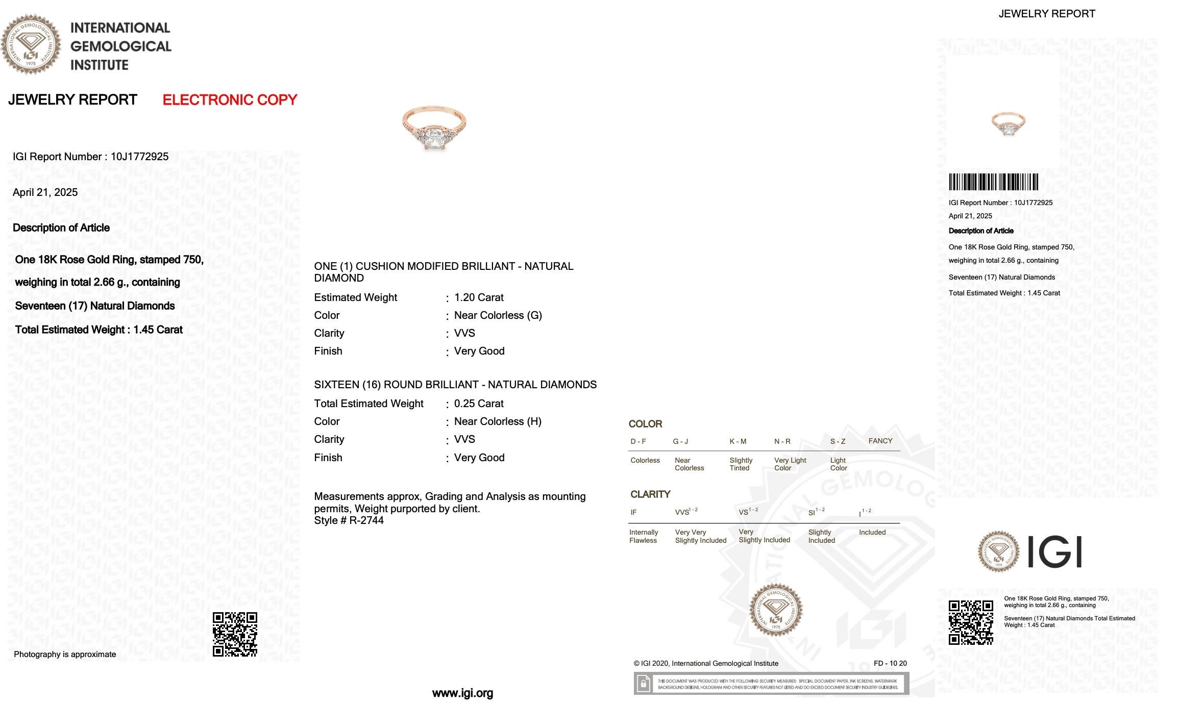 Elegante anillo con pavé de diamantes de 1,45 ct en oro rosa de 18k - Certificado IGI en venta 1