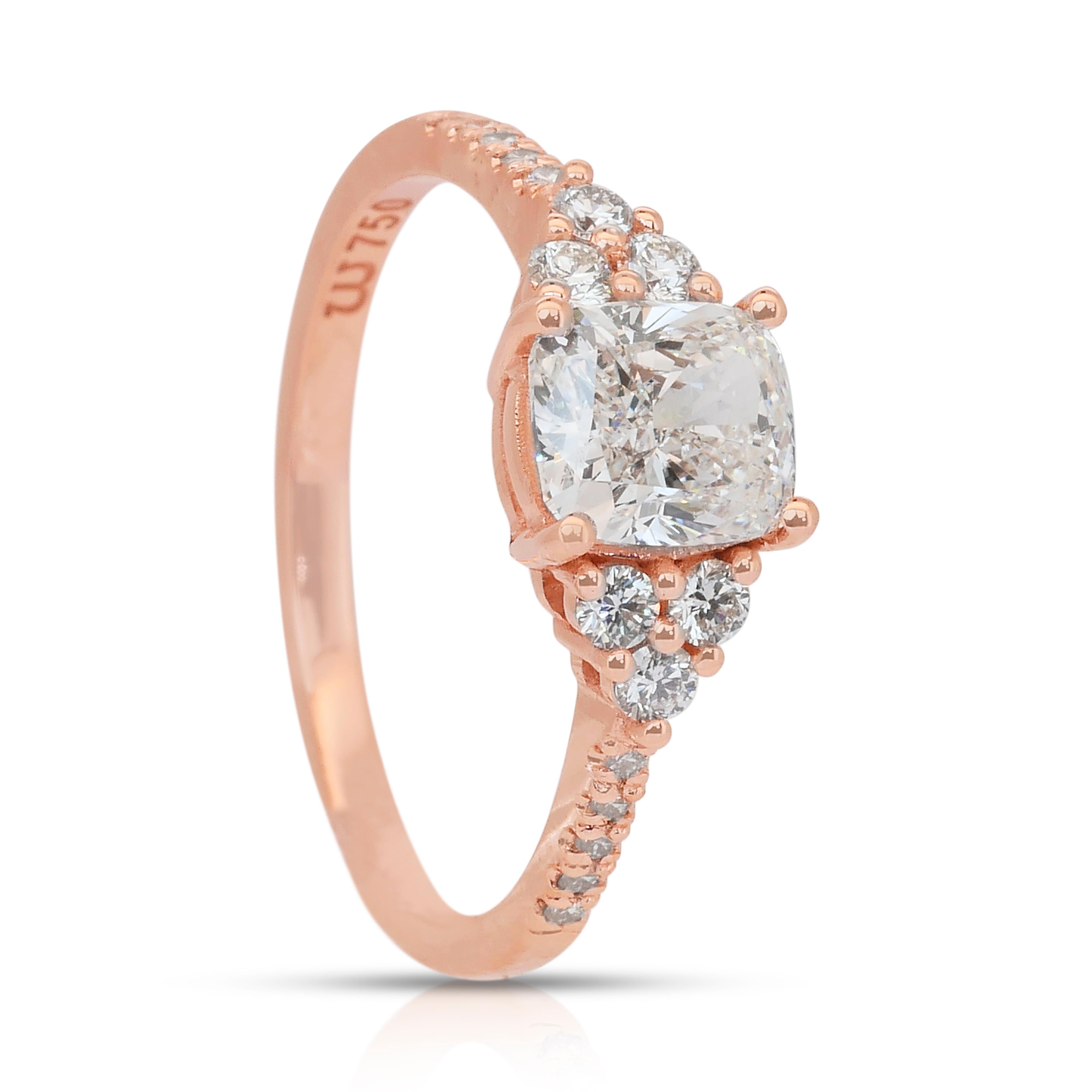 Elegante anillo con pavé de diamantes de 1,45 ct en oro rosa de 18k - Certificado IGI en venta 3