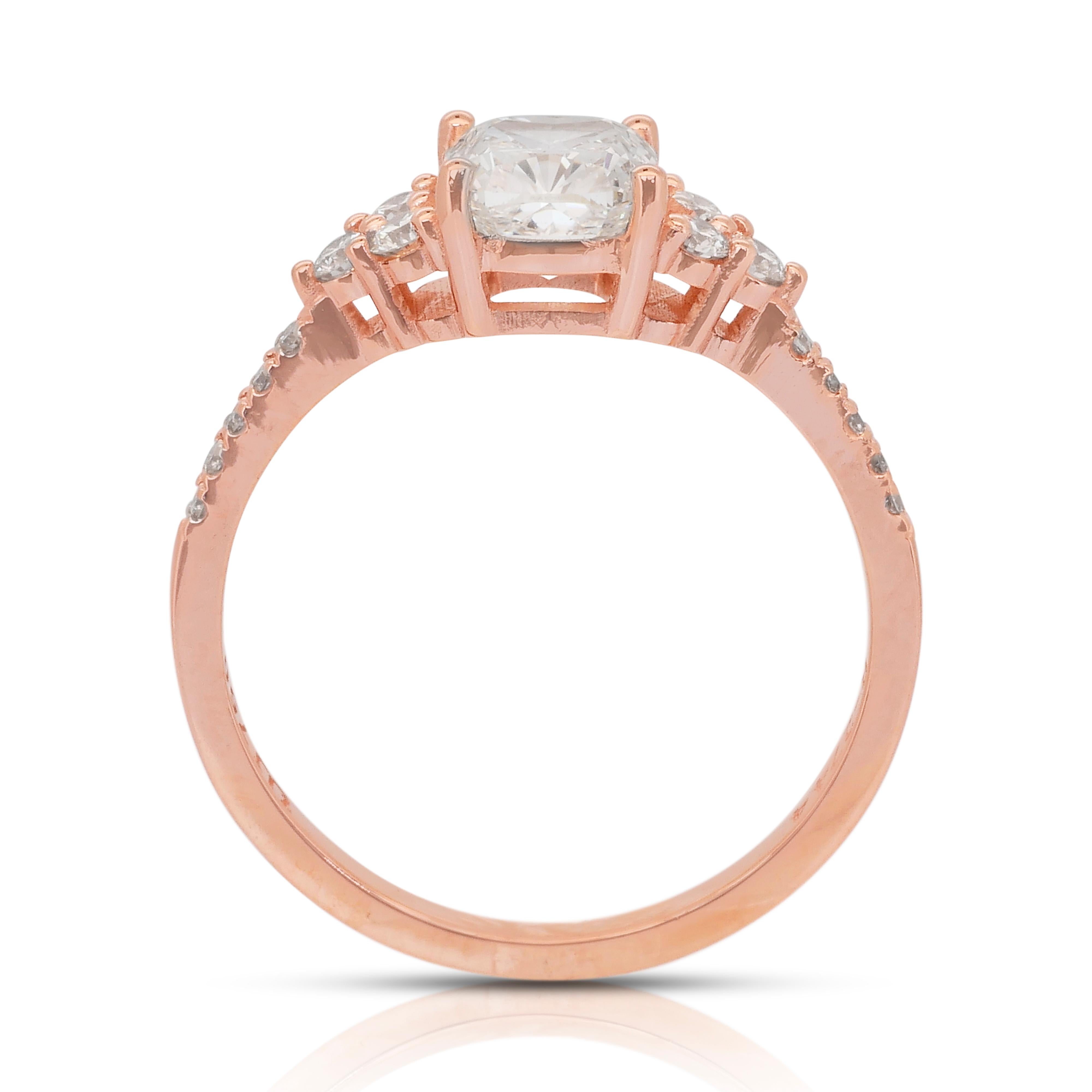 Elegante anillo con pavé de diamantes de 1,45 ct en oro rosa de 18k - Certificado IGI en venta 4