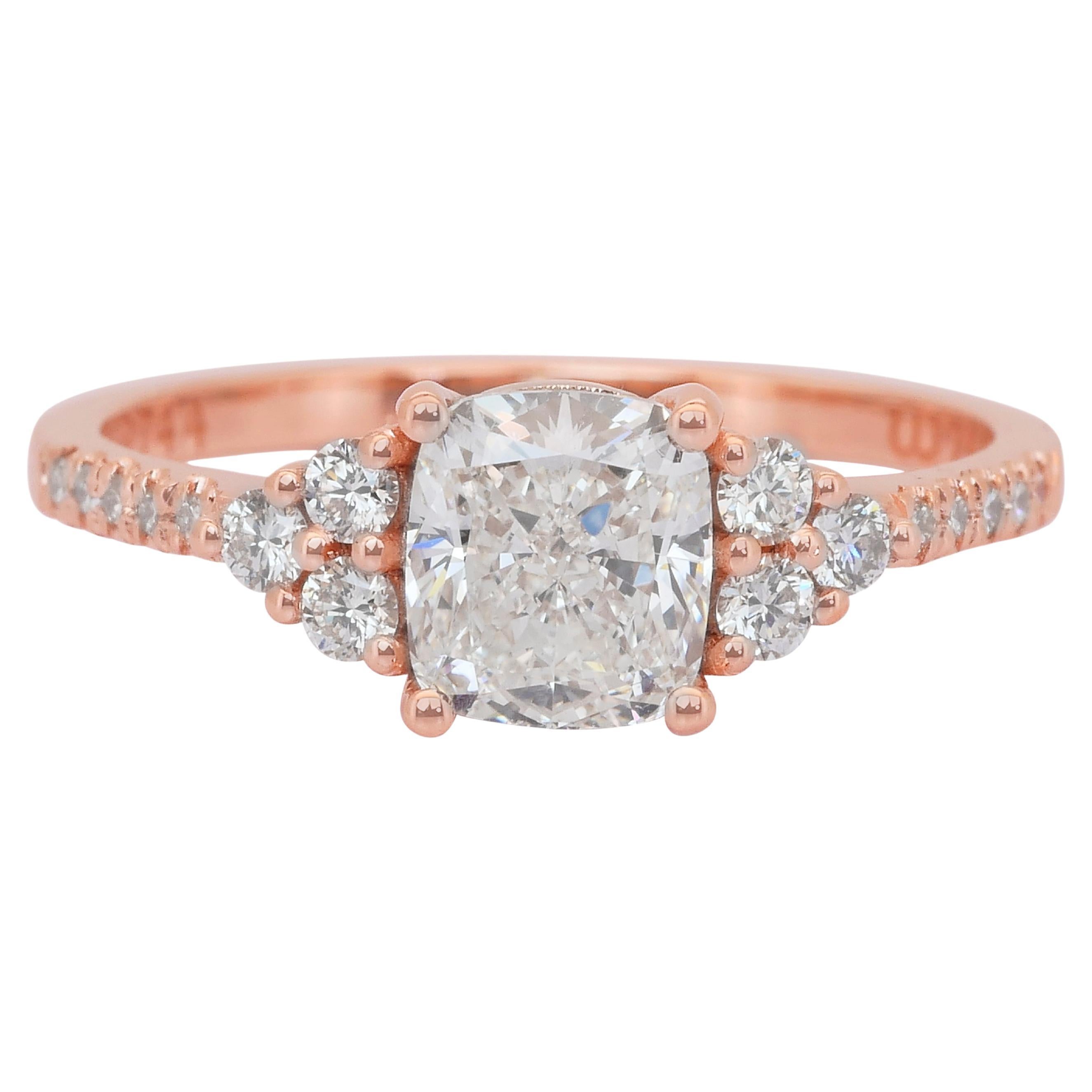 Elegant 1.45ct Diamonds Pave Ring in 18k Rose Gold - IGI Certified