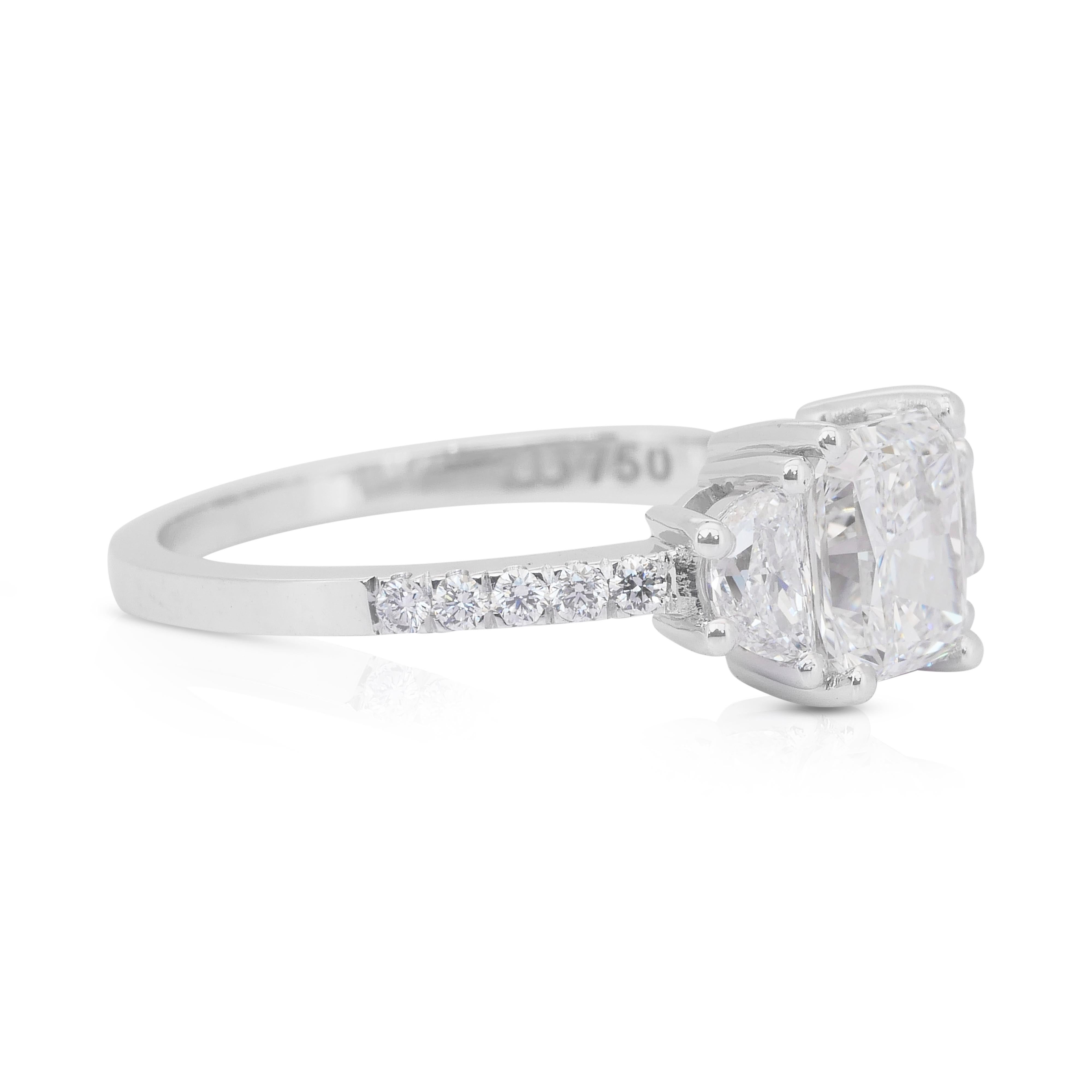 Taglio radiant Elegante anello con doppio diamante eccellente a taglio ideale da 1,47 carati in oro bianco 18 carati - GIA in vendita