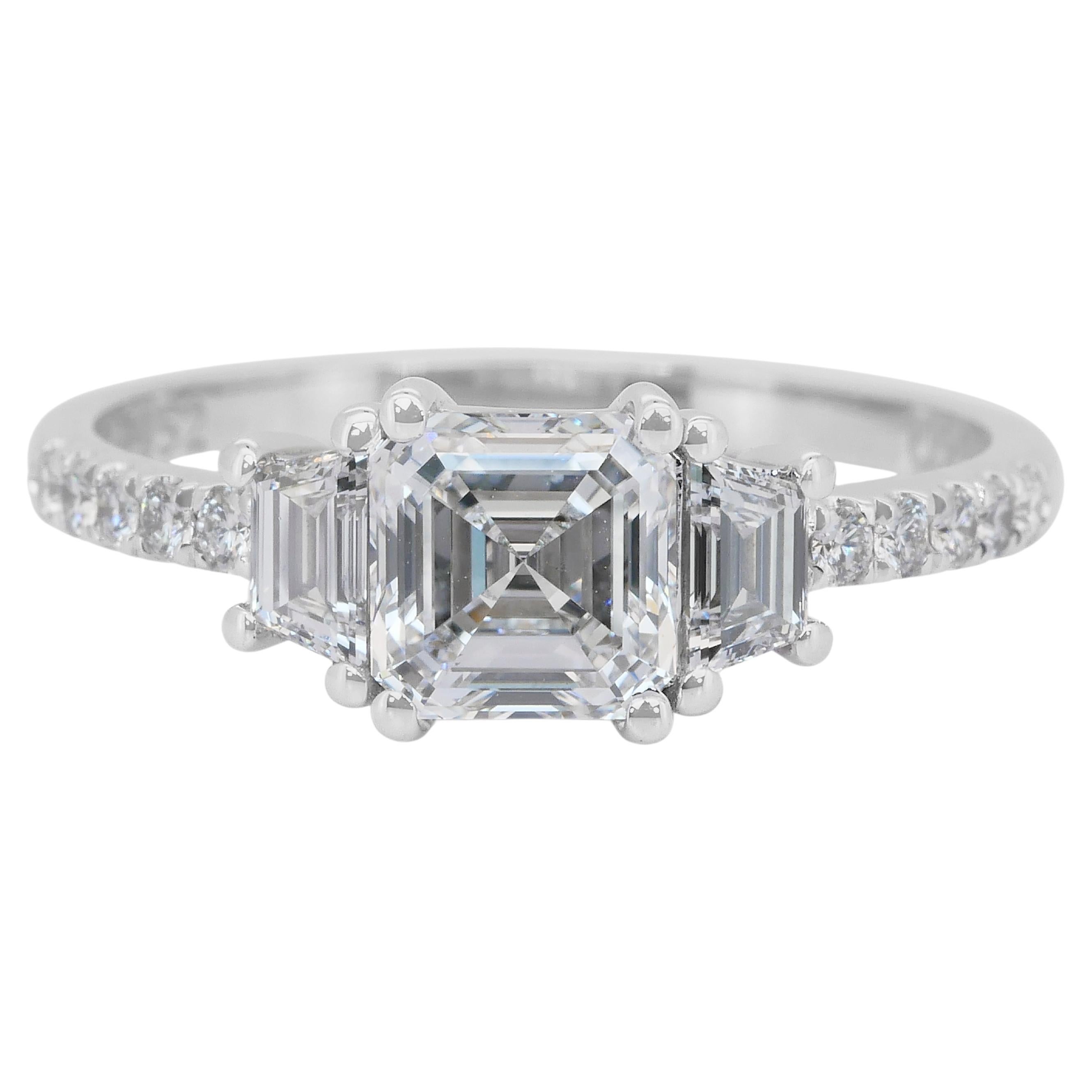 Elegant 1.48ct Diamonds 3-Stone Ring in 18k White Gold - GIA Certified (en anglais) en vente