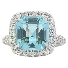 **Élegant or 14 carats bleu turquoise  Bague de fiançailles avec halo de diamants**