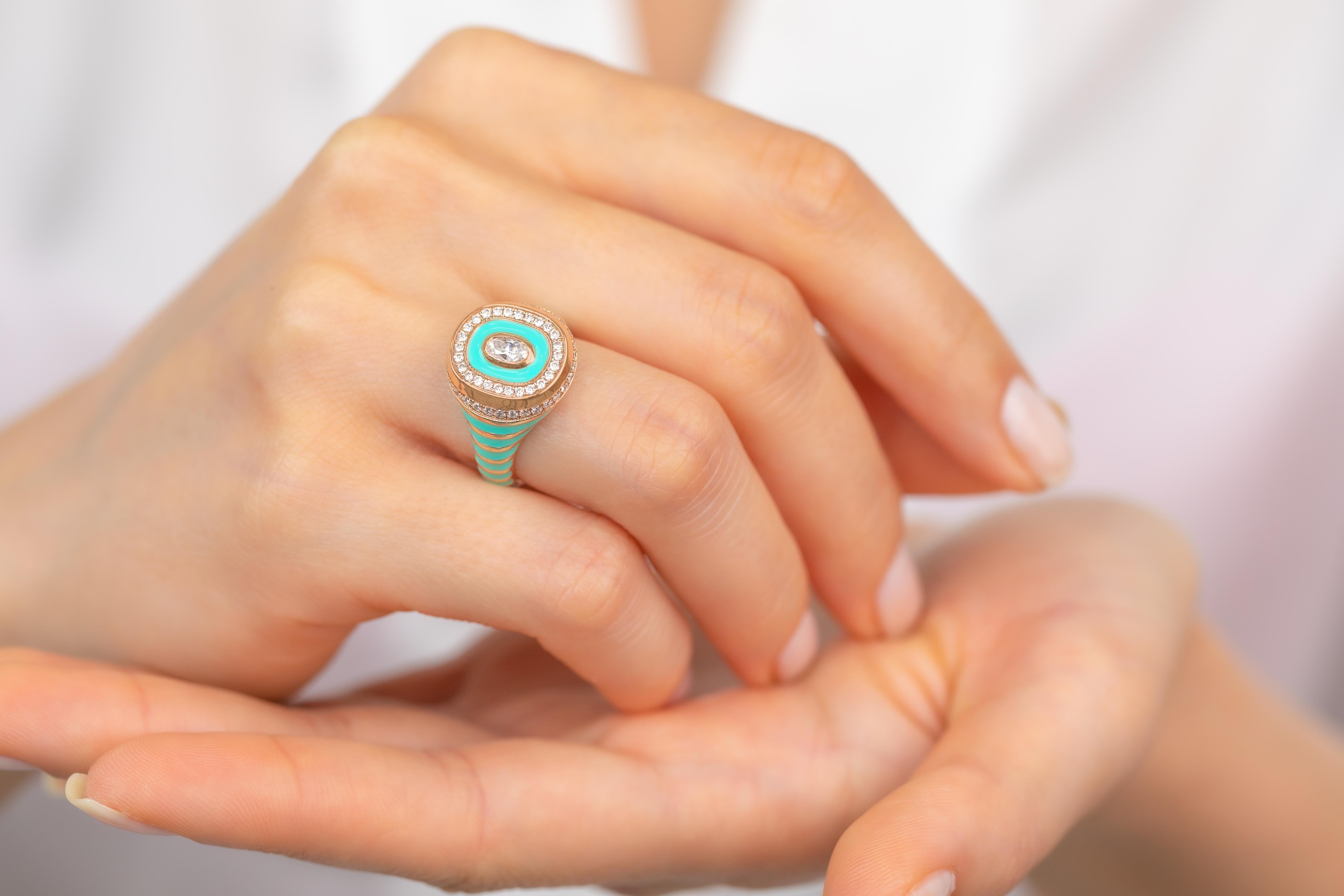 Oval Cut Elegant 925 Sterling Silver Enamel Ring: Bold Colors and Unique Jewelry For Sale