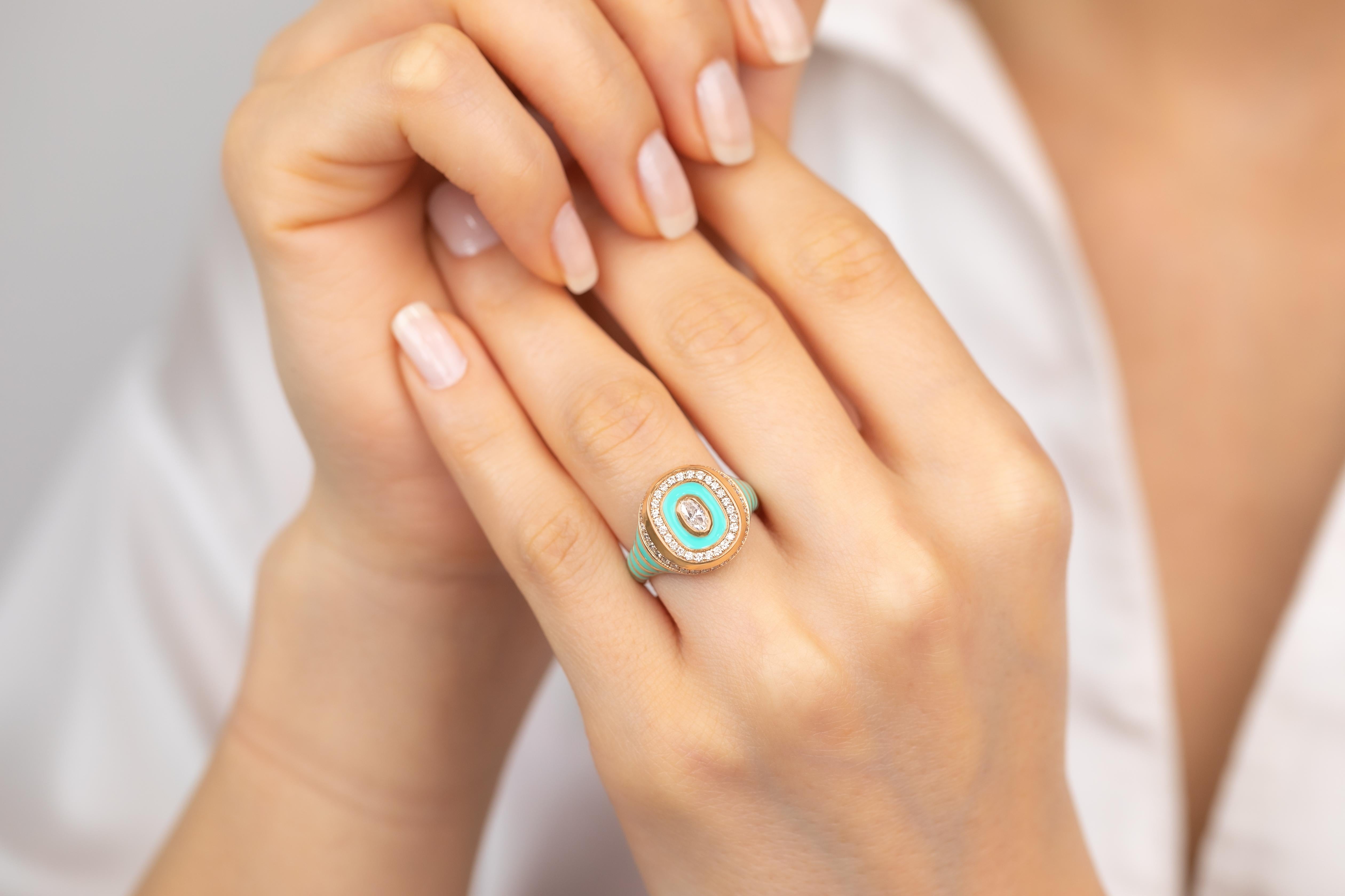 Elegant 925 Sterling Silver Enamel Ring: Bold Colors and Unique Jewelry For Sale 10