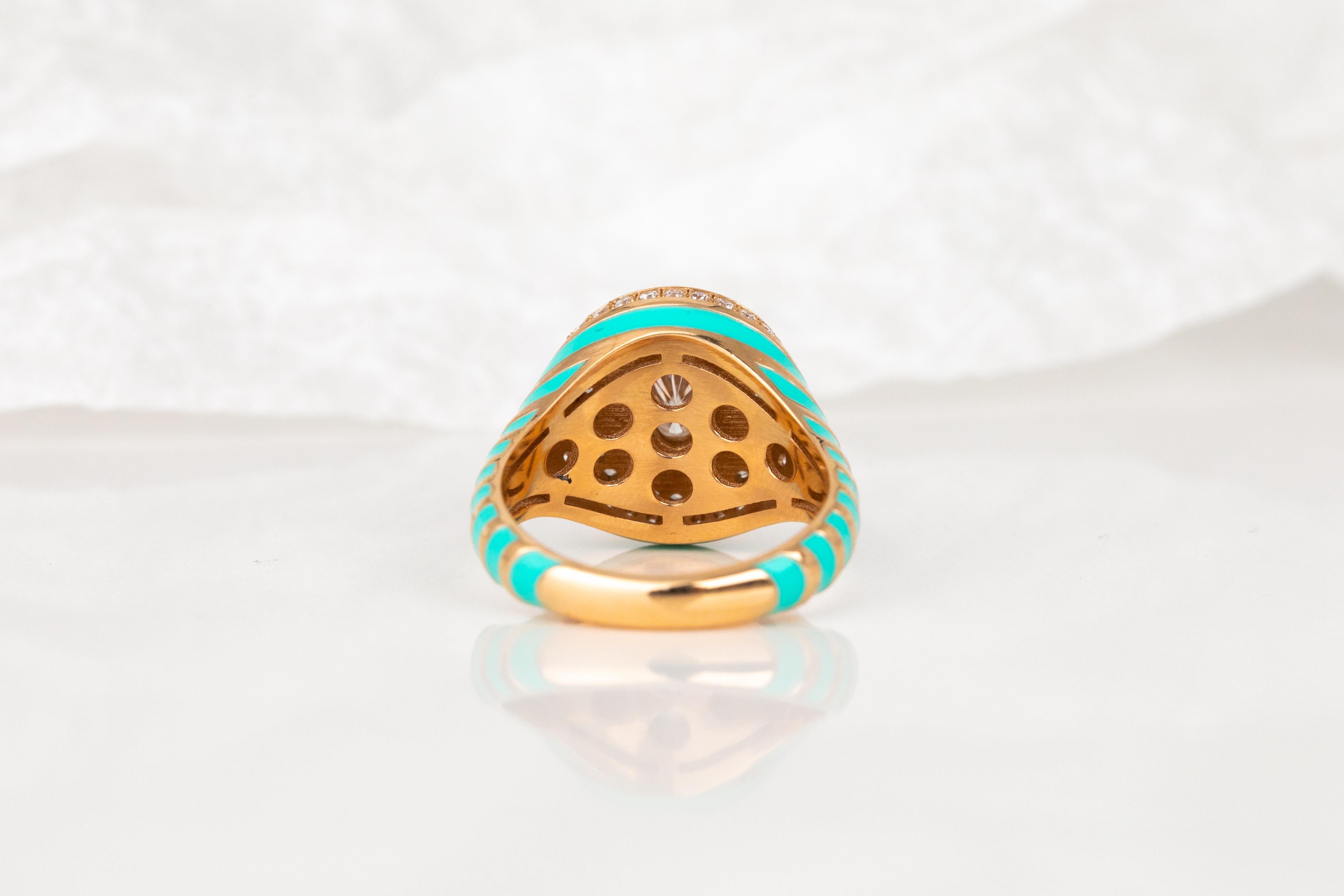 Elegant 925 Sterling Silver Enamel Ring: Bold Colors and Unique Jewelry For Sale 1