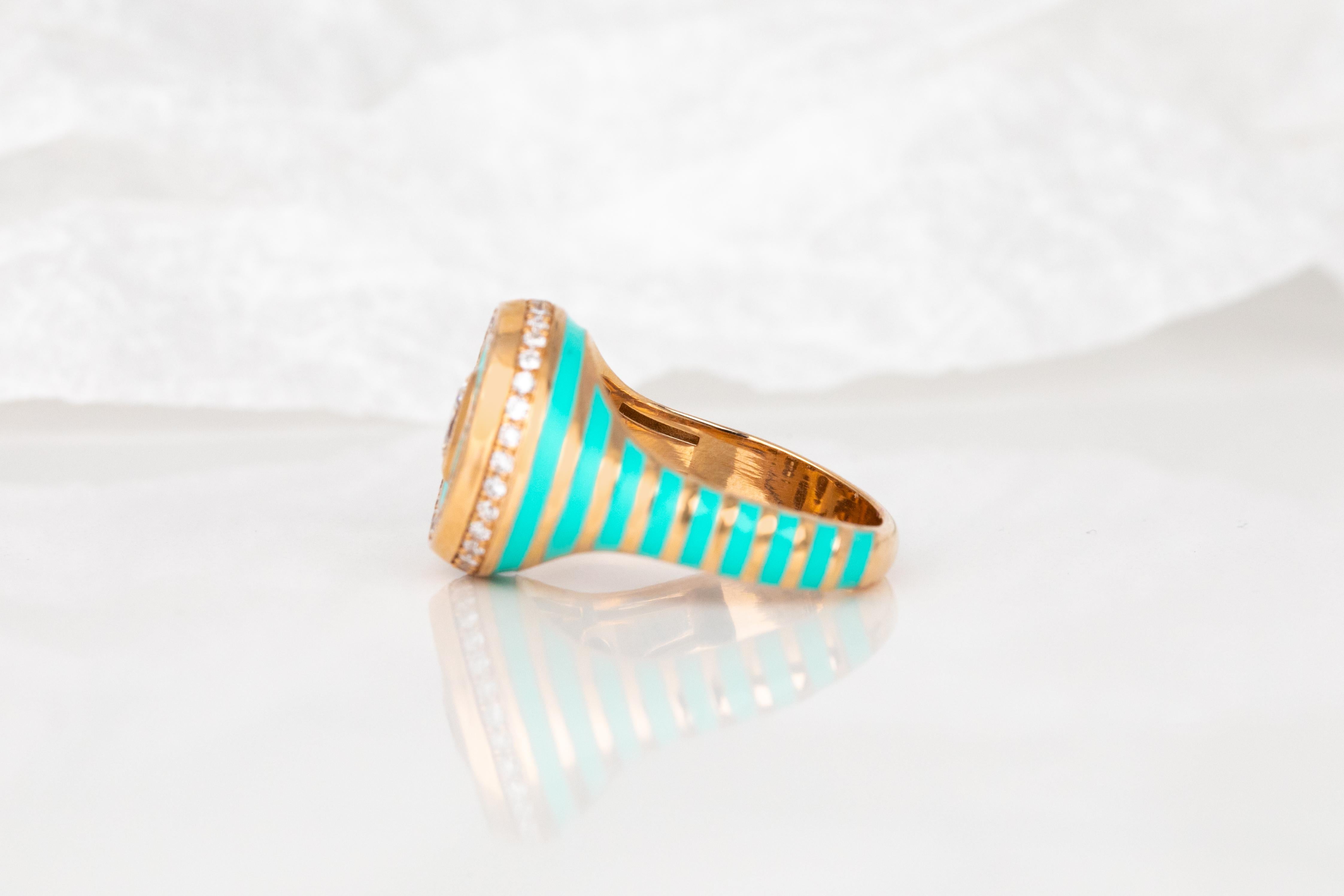 Elegant 925 Sterling Silver Enamel Ring: Bold Colors and Unique Jewelry For Sale 2