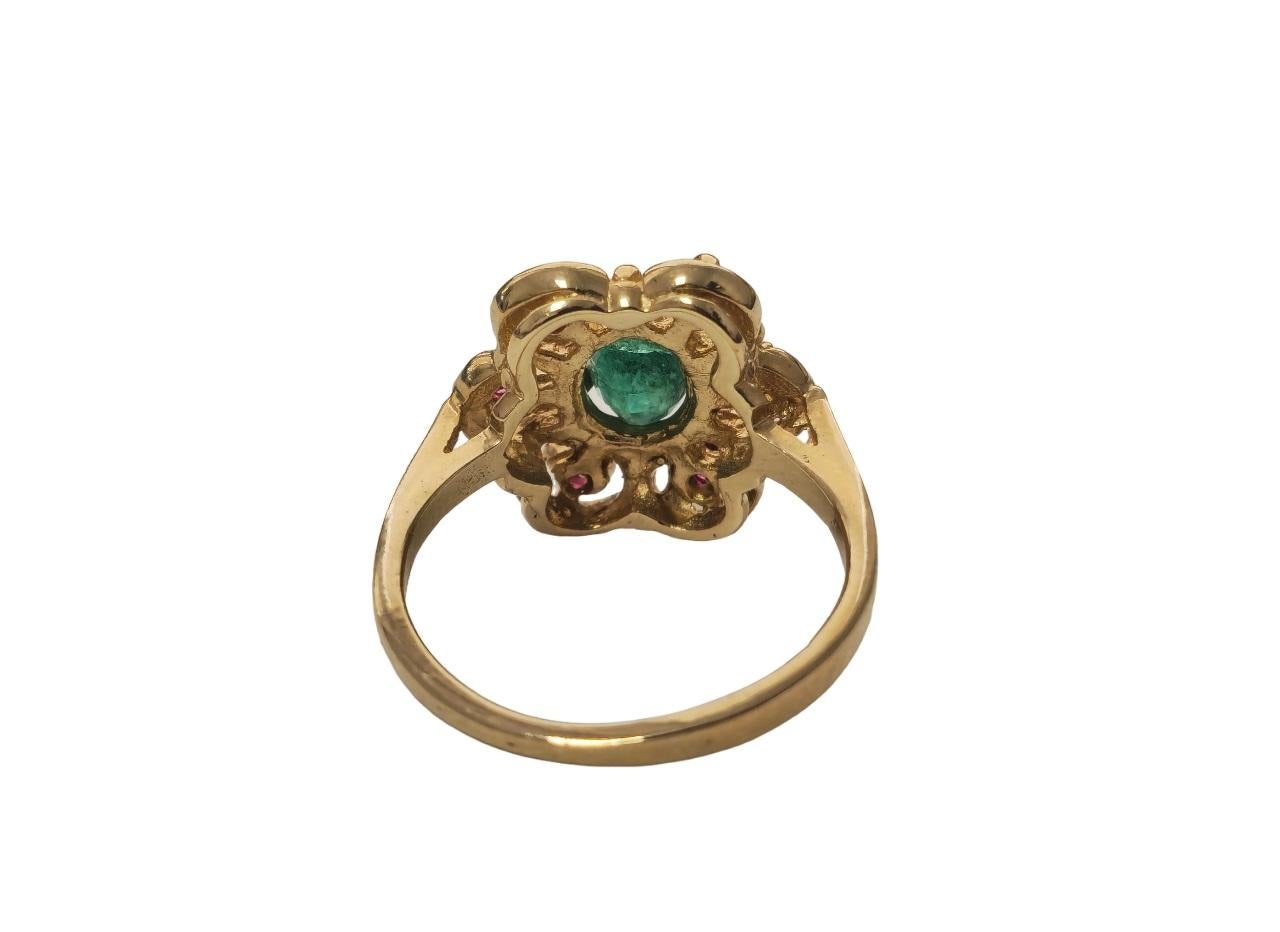Eleganter Damenring aus 14 Karat Gold mit Rubin und Smaragd im Angebot 2