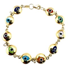 Elegante Pulsera de Ojos de la Suerte de Oro de 14 K con Detalles Multicolor, 6,75 de Largo