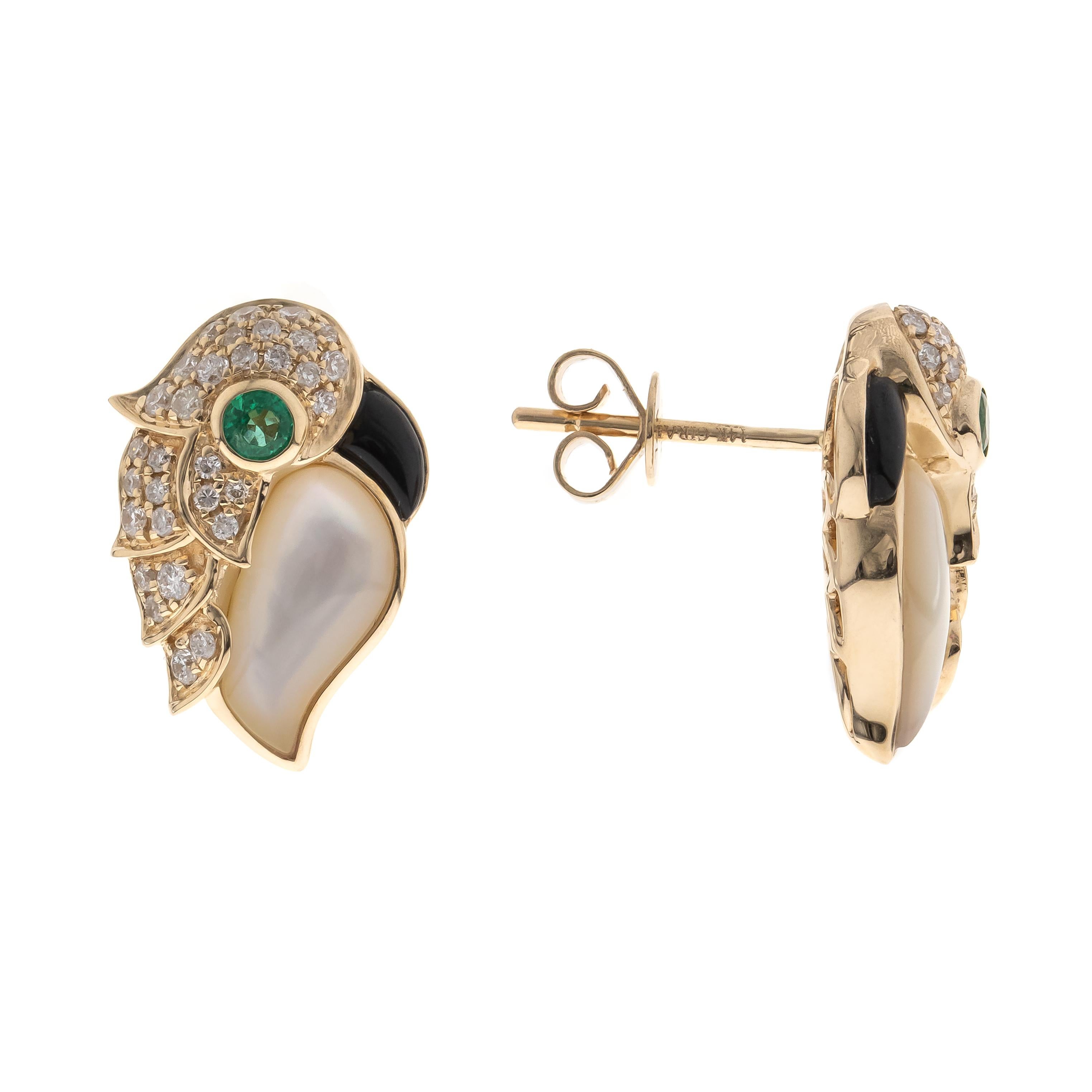 Art Deco Elegant 14K Golden Parrot Earrings For Sale