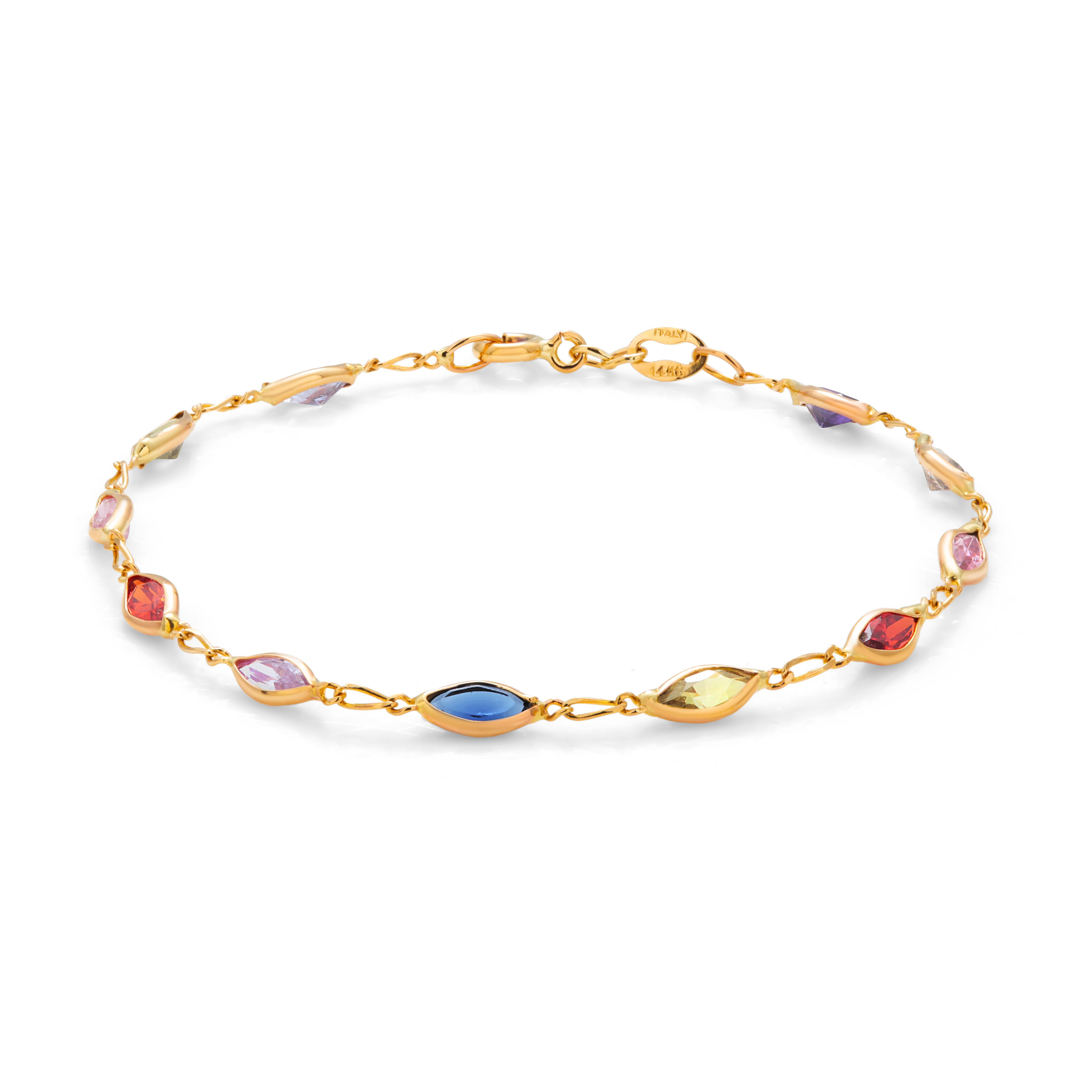 Elegante pulsera apilable de piedras preciosas multicolor de oro amarillo italiano de 14 quilates en venta 3
