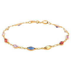 Elegant 14K Italian Yellow Gold Multi-Colored Gemstone Stacking Bracelet