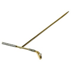 Elegant 14K Platinum Golf Club Stick Pin With Natural White Cultured Pearl Ball