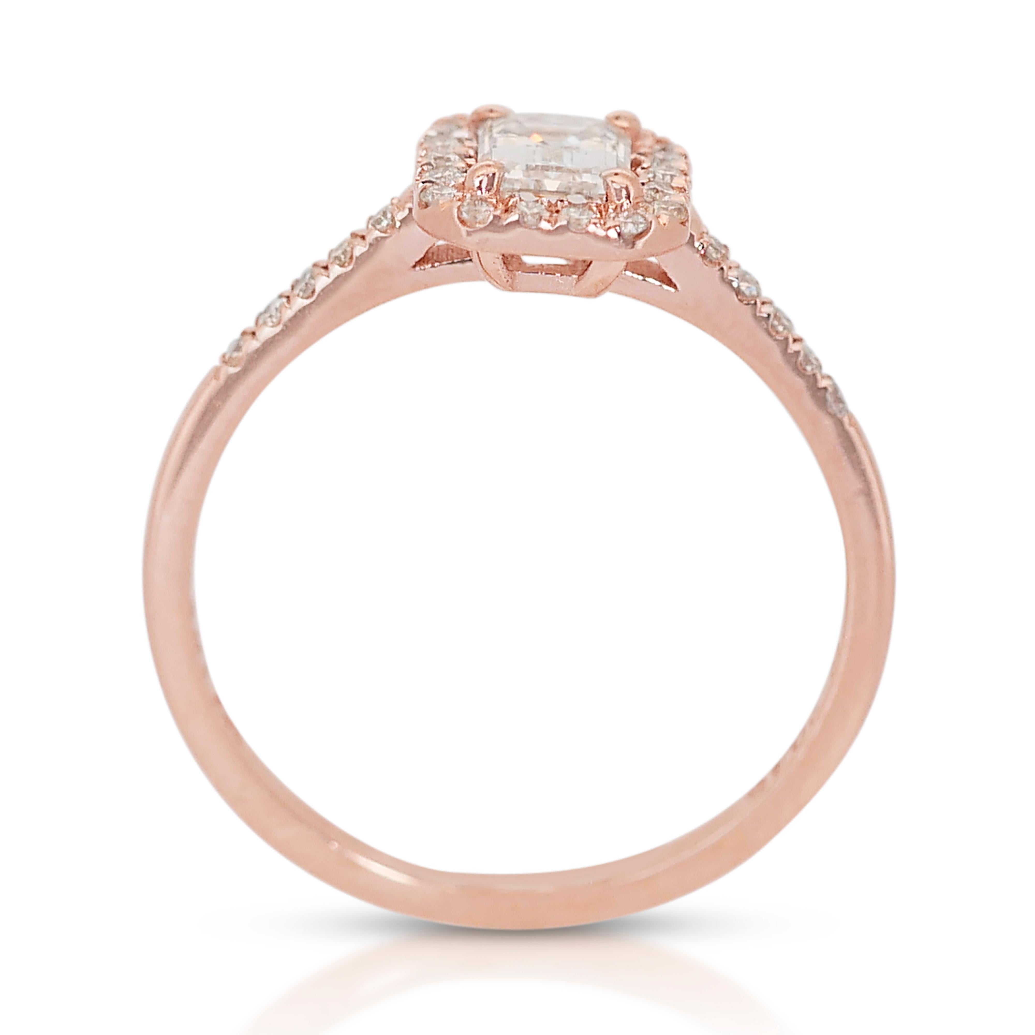 Elegant 14k Rose Gold Diamond Halo Ring w/0.70 ct - IGI Certified 2