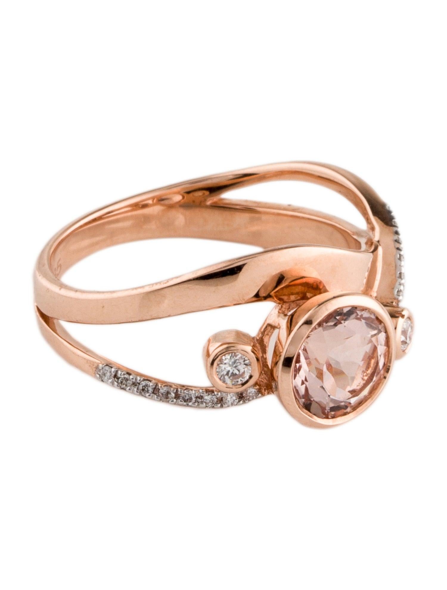 Discover the epitome of elegance with our 14K Rose Gold Cocktail Ring, a stunning blend of sophistication and sparkle. Sized at 7.5, this exquisite piece features a captivating 1.28 carat Round Brilliant Morganite, set in the warm glow of rose gold.
