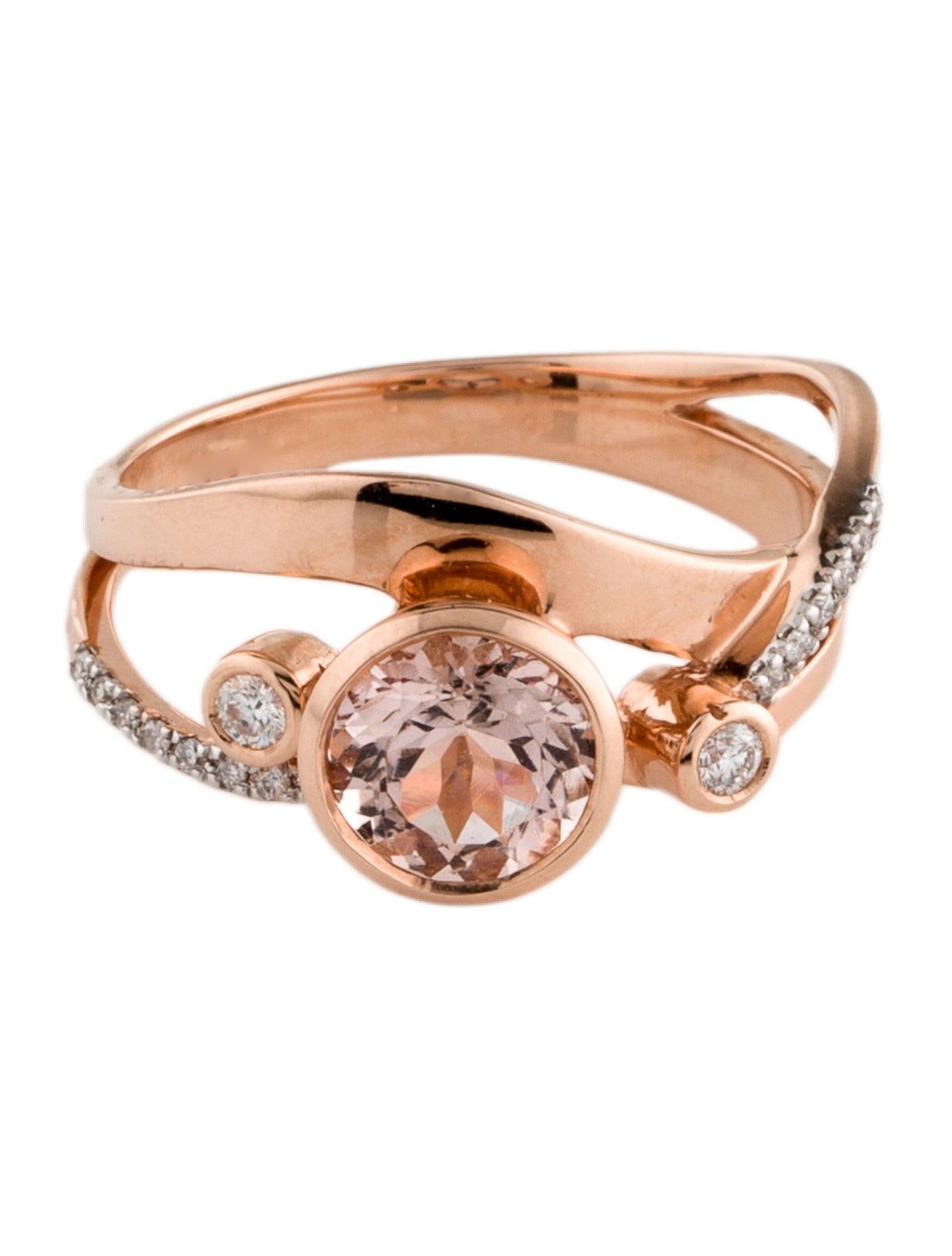Rose Cut Elegant 14K Rose Gold Morganite & Diamond Cocktail Ring, 1.38ctw, Size 7.5 For Sale