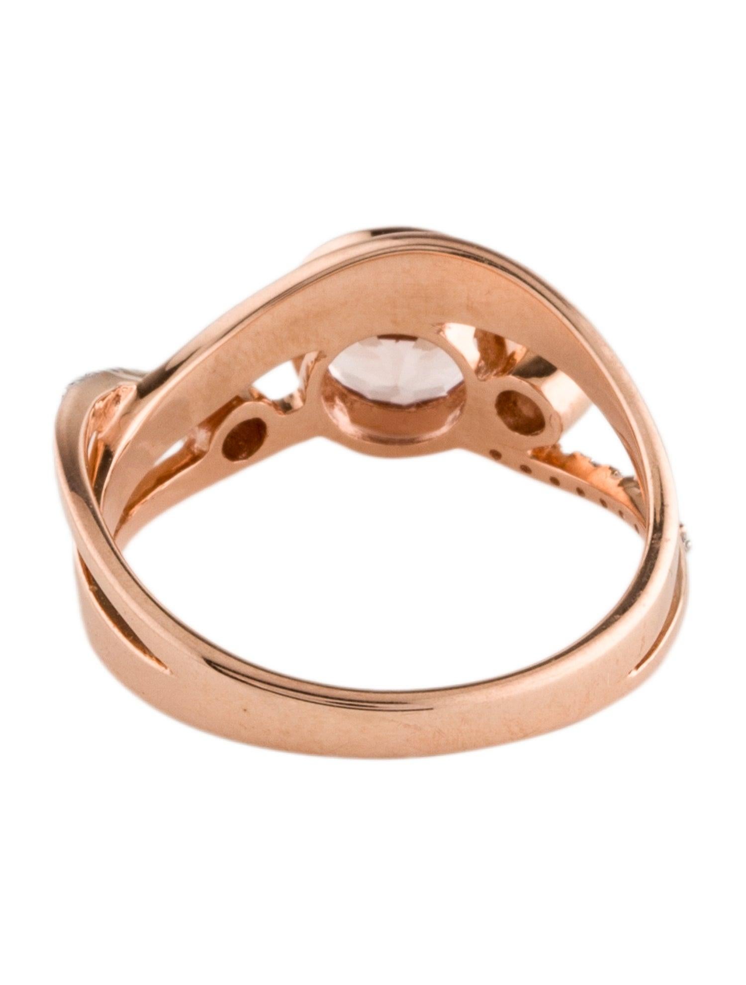 Elegant 14K Rose Gold Morganite & Diamond Cocktail Ring, 1.38ctw, Size 7.5 In New Condition For Sale In Holtsville, NY