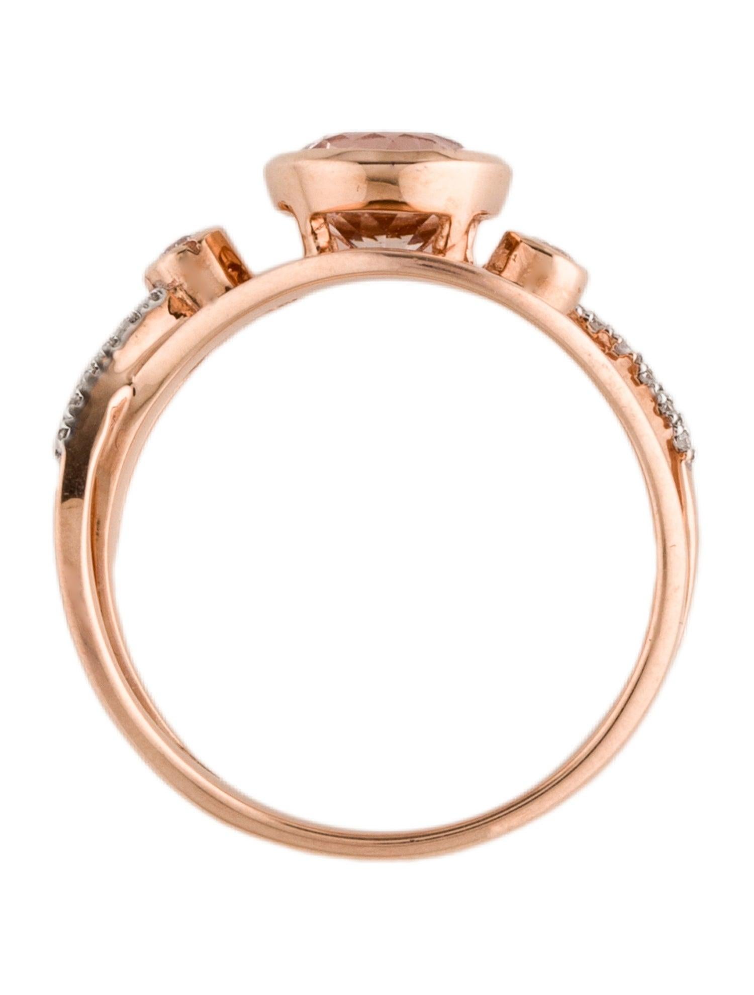 Women's Elegant 14K Rose Gold Morganite & Diamond Cocktail Ring, 1.38ctw, Size 7.5 For Sale