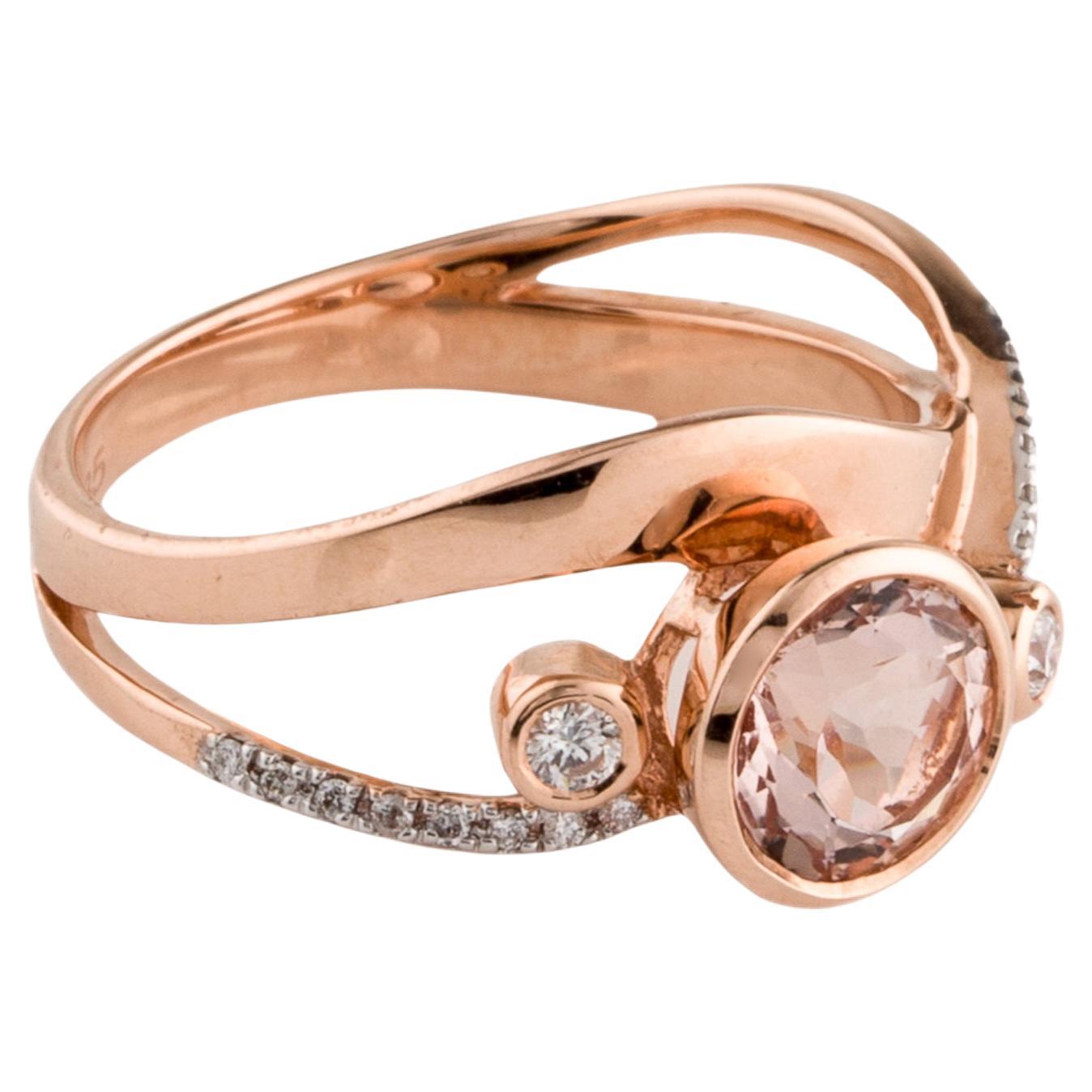 Elegant 14K Rose Gold Morganite & Diamond Cocktail Ring, 1.38ctw, Size 7.5 For Sale