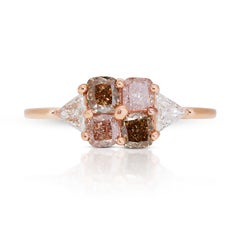 Elegant 14k Rose Gold Multi-Color Ring with 1.16 Ct Natural Diamonds, NGI Cert