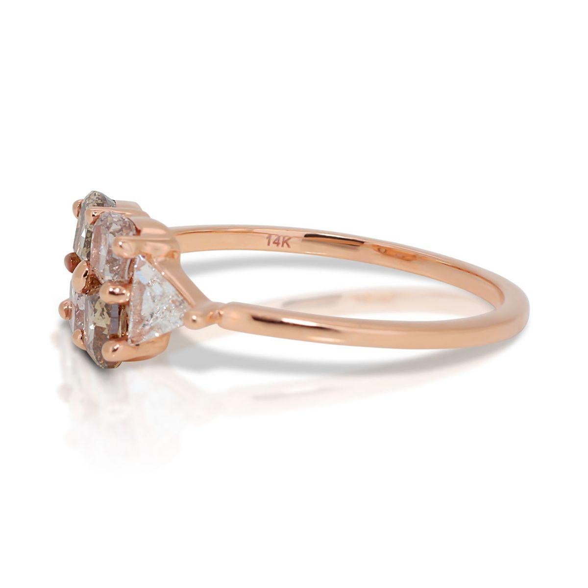 Women's Elegant 14k Rose Gold Multi-Color Ring with 1.16 Ct Natural Diamonds, NGI Cert For Sale