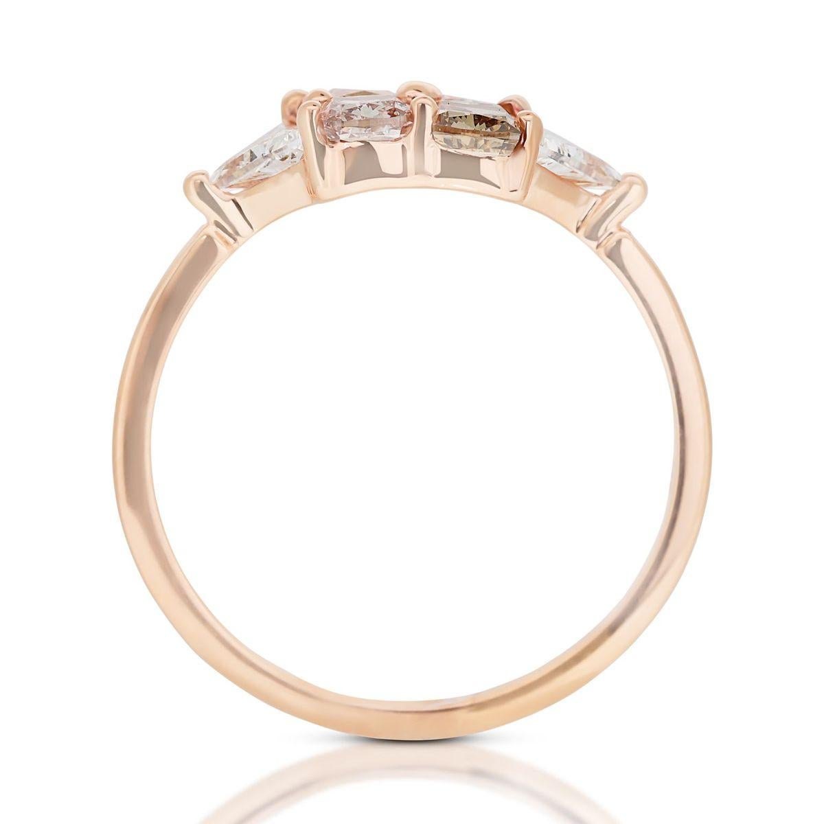 Elegant 14k Rose Gold Multi-Color Ring with 1.16 Ct Natural Diamonds, NGI Cert For Sale 1