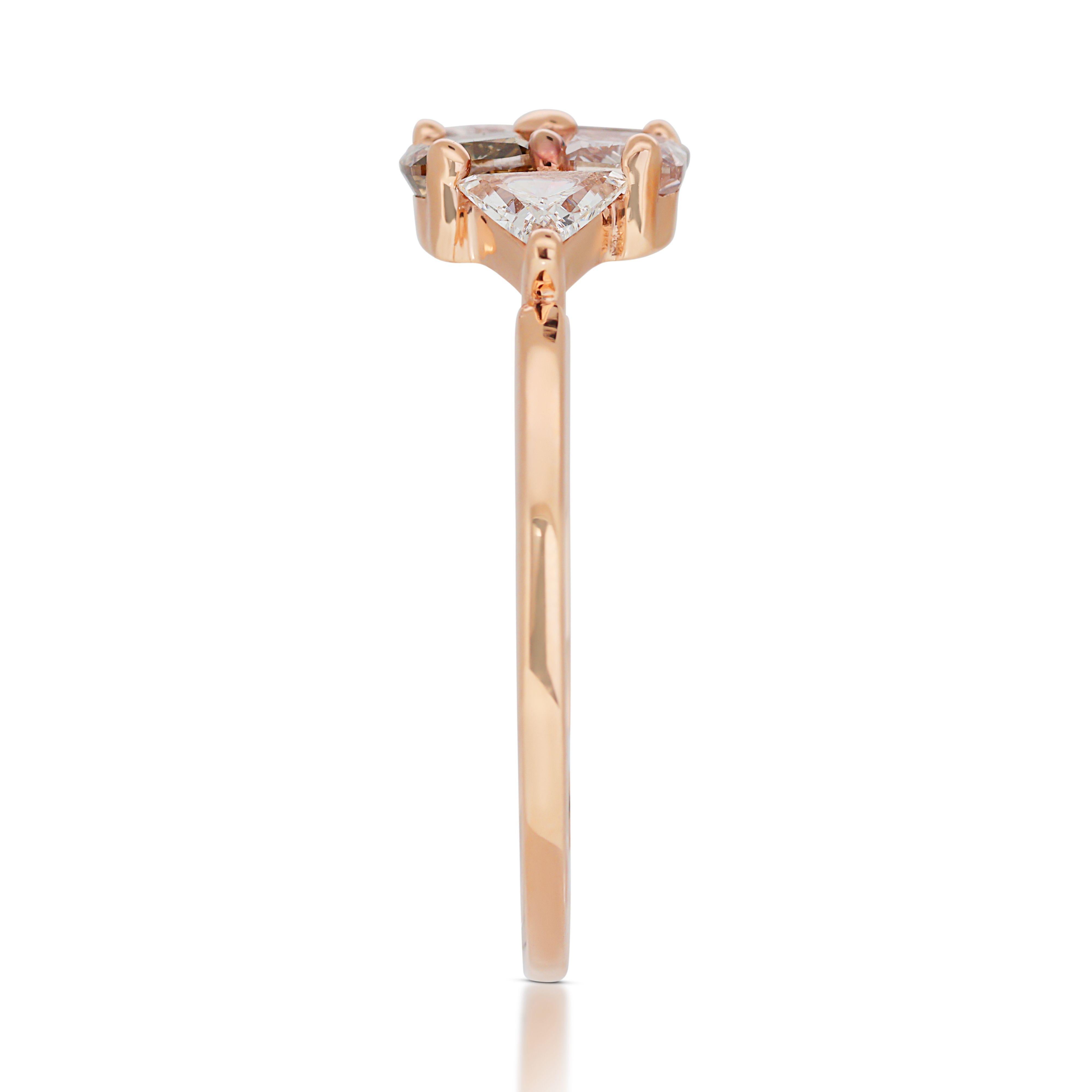 Cushion Cut Elegant 14k Rose Gold Multi-Color Ring with 1.16 Ct Natural Diamonds, NGI Cert For Sale
