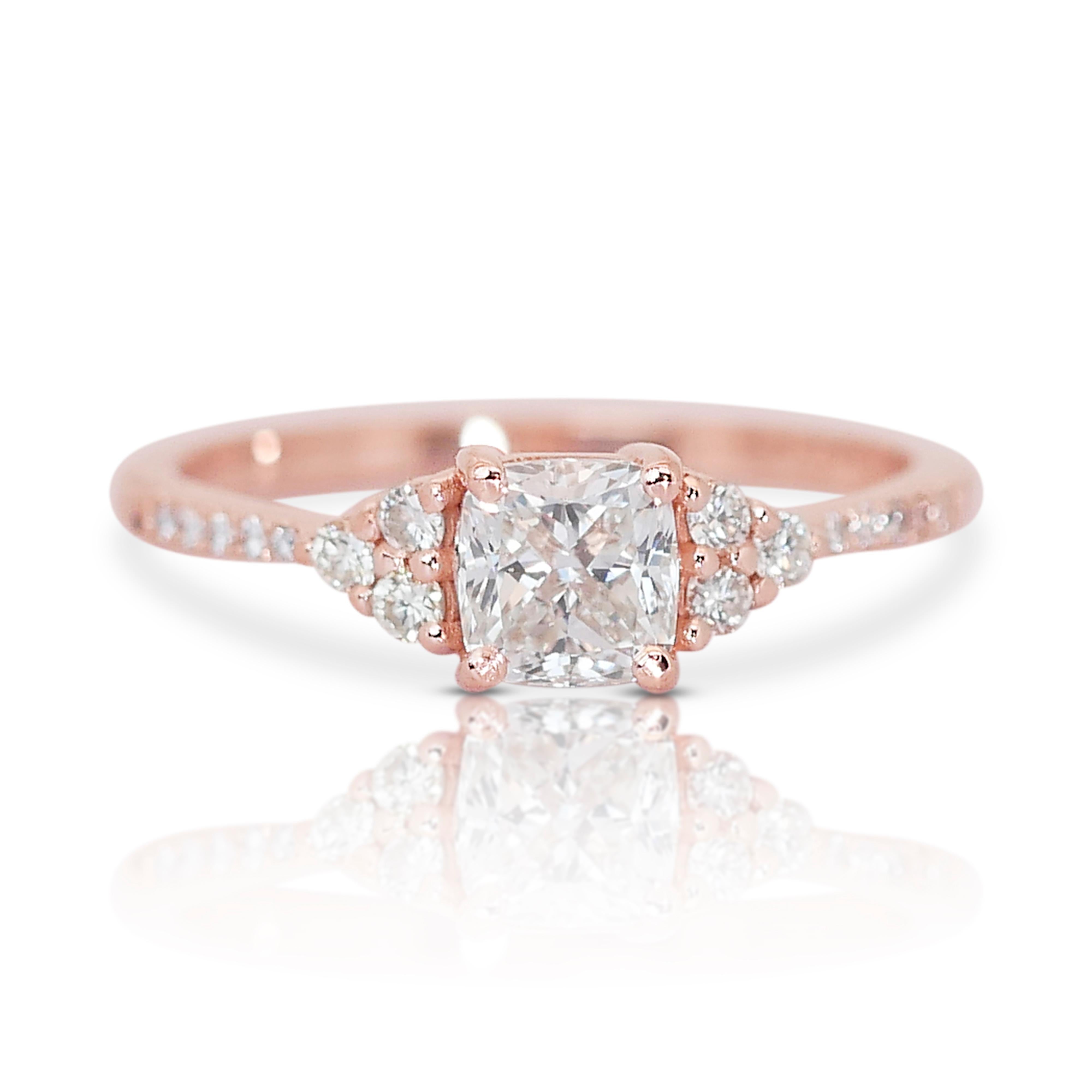 Brilliant Cut  Elegant 14K Rose Gold Natural Diamond Pave Ring w/0.95 ct - IGI Certified