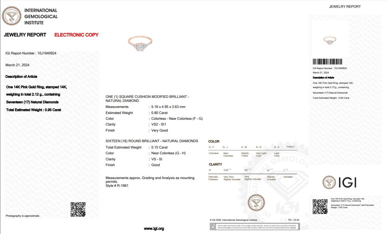  Elegant 14K Rose Gold Natural Diamond Pave Ring w/0.95 ct - IGI Certified 1