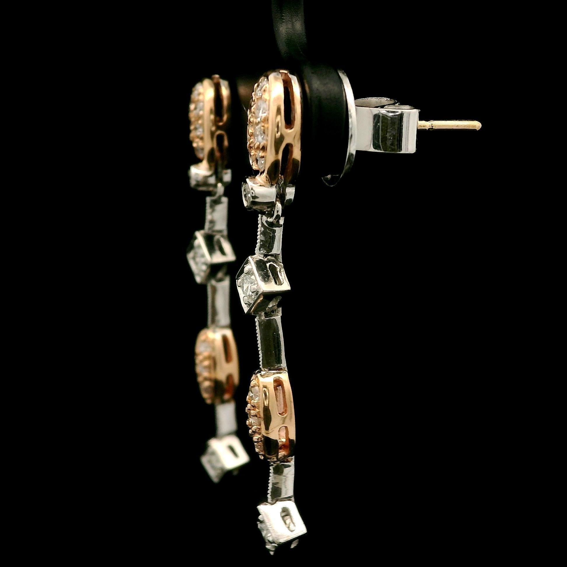 -Pierre(s)
(26) Diamants véritables naturels - taille ronde et brillante - sertis - couleur G/H - pureté SI1-I1 - 0.34tw (exact)

MATERIAL : Or rose et blanc 14k
Poids : 4,90 grammes
Hauteur totale : 33,2 mm (1,3