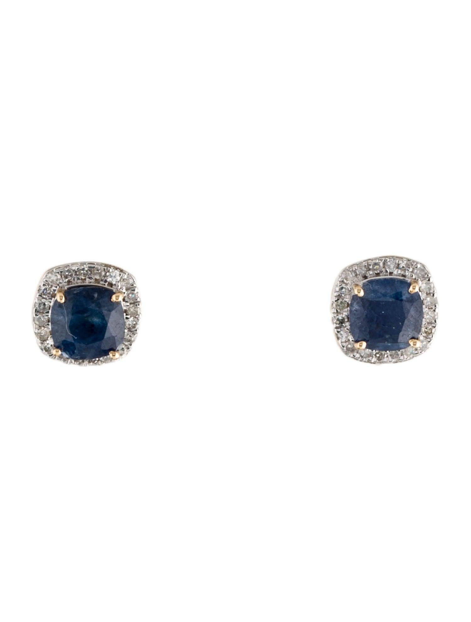 Indulge in sophistication with our exquisite 14K Sapphire & Diamond Stud Earrings, a fusion of timeless elegance and contemporary style. Crafted from lustrous 14K yellow gold and accentuated with gold-tone metal, these earrings feature two cushion