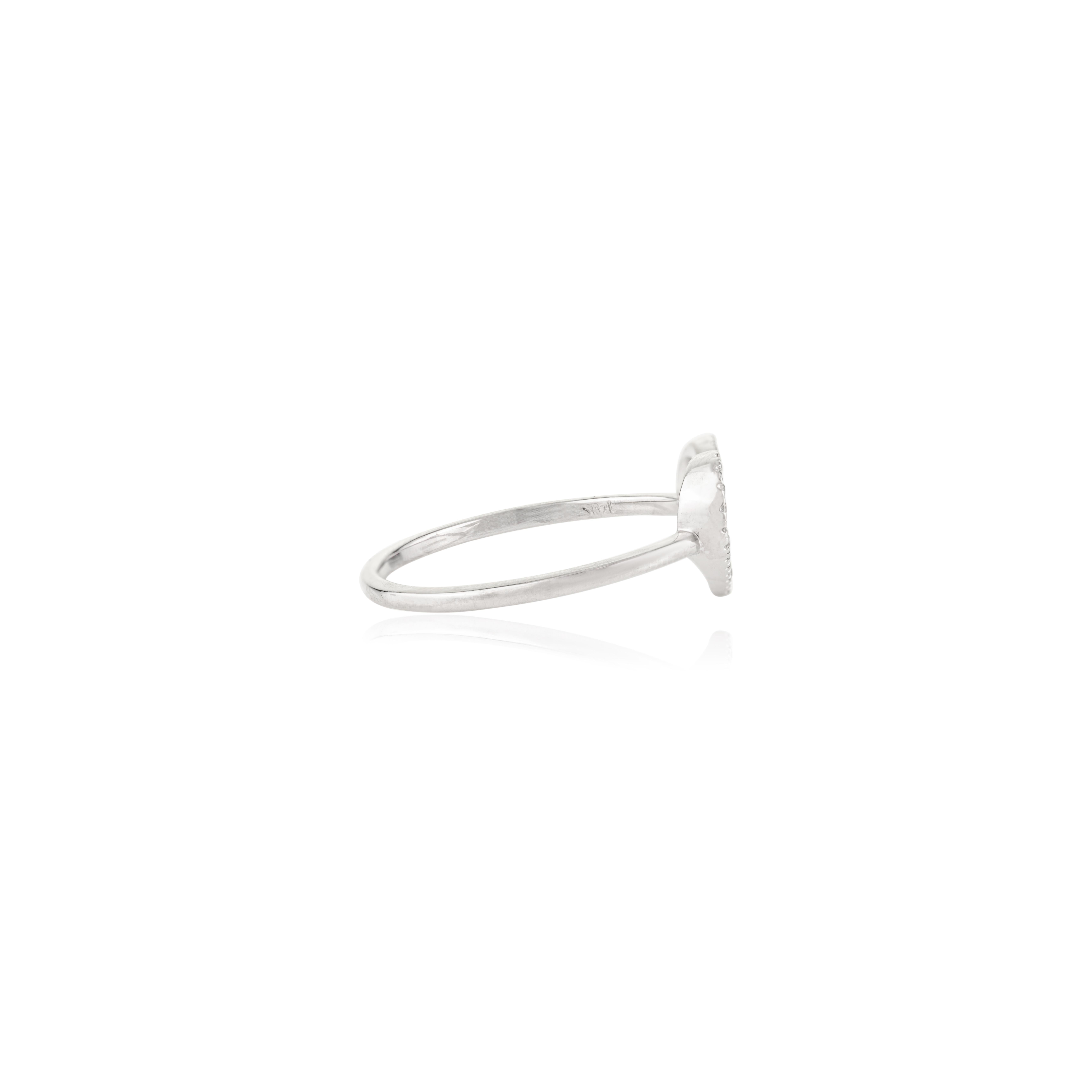 For Sale:  Elegant 14k Solid White Gold Heart-shaped Diamond Open Ring Gift for Her 3